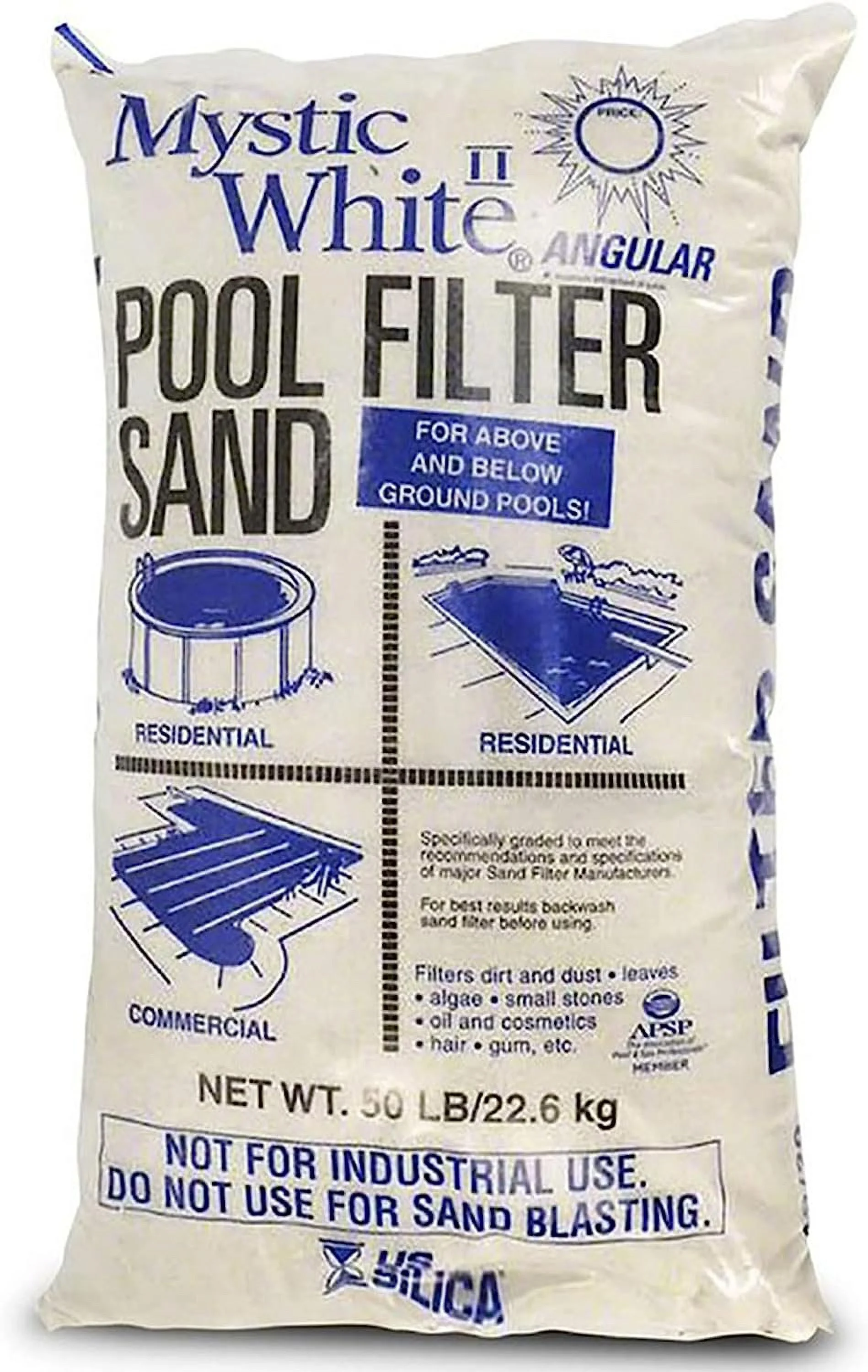 50 Pound Non-Corroding Non-Staining Premium Swimming Pool Filter Sand Refill for Even Flow Rate, White (2 Pack)