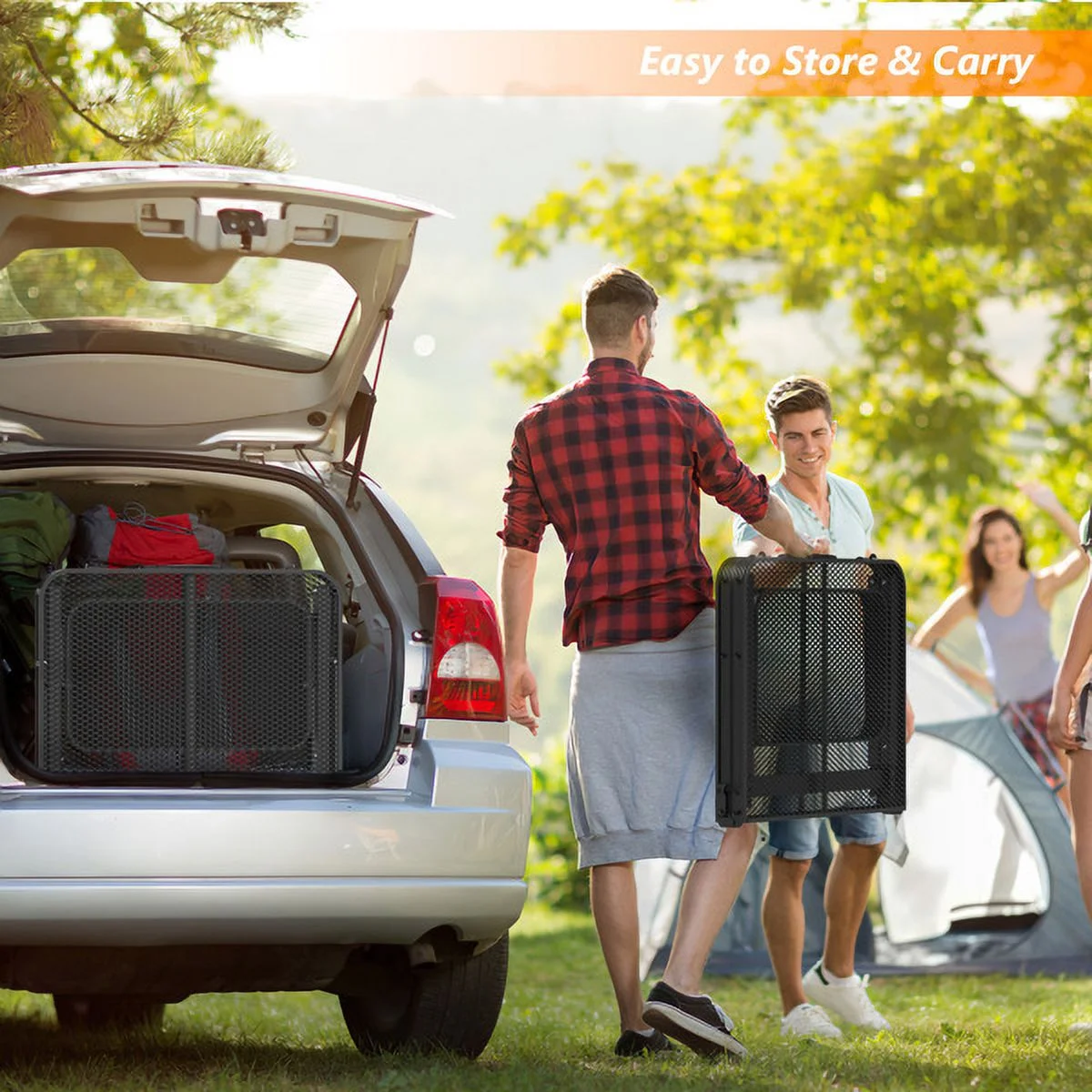 SYTHERS 4.7 FT Folding Grill Table Camping Table with Mesh Desktop, Lightweight Metal Table for Outside, Height Adjustable Portable Grill Table for Camping, Picnic, Beach and BBQ