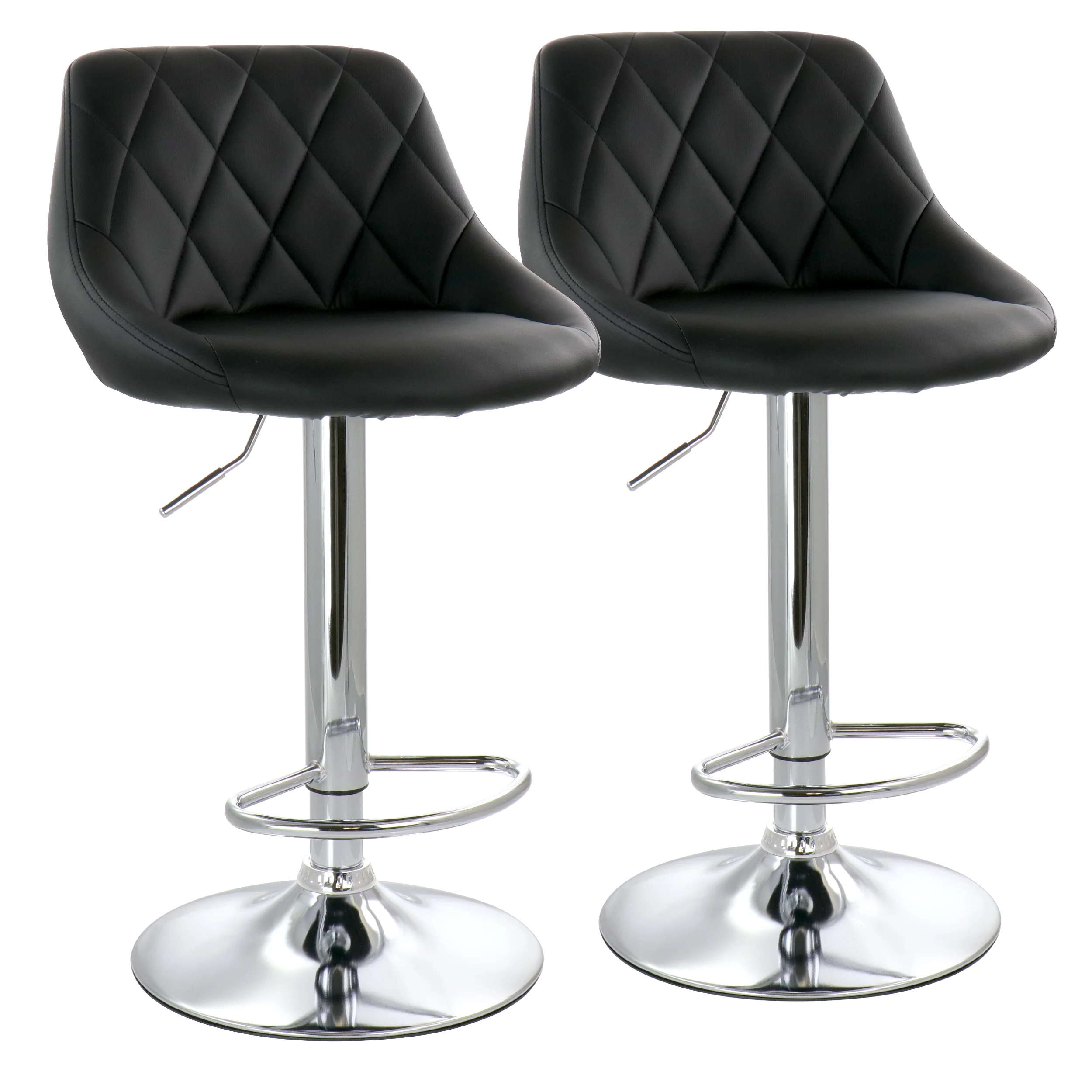Elama Bar Stool with Adjustable Height & Swivel, Black and Chrome, Set of 2