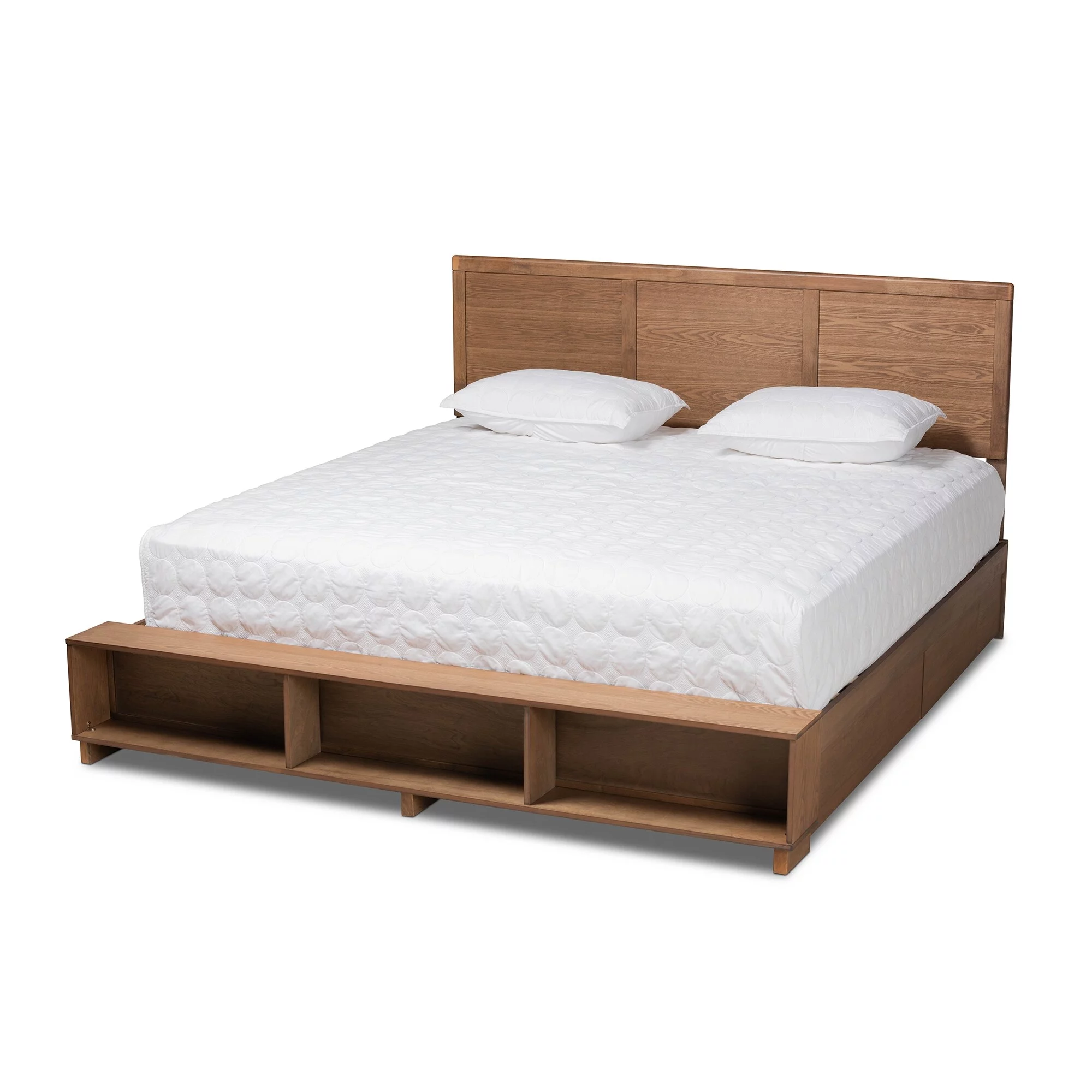 Baxton Studio Tamsin Modern Transitional 4-Drawer Storage Bed with Built-In Shelves