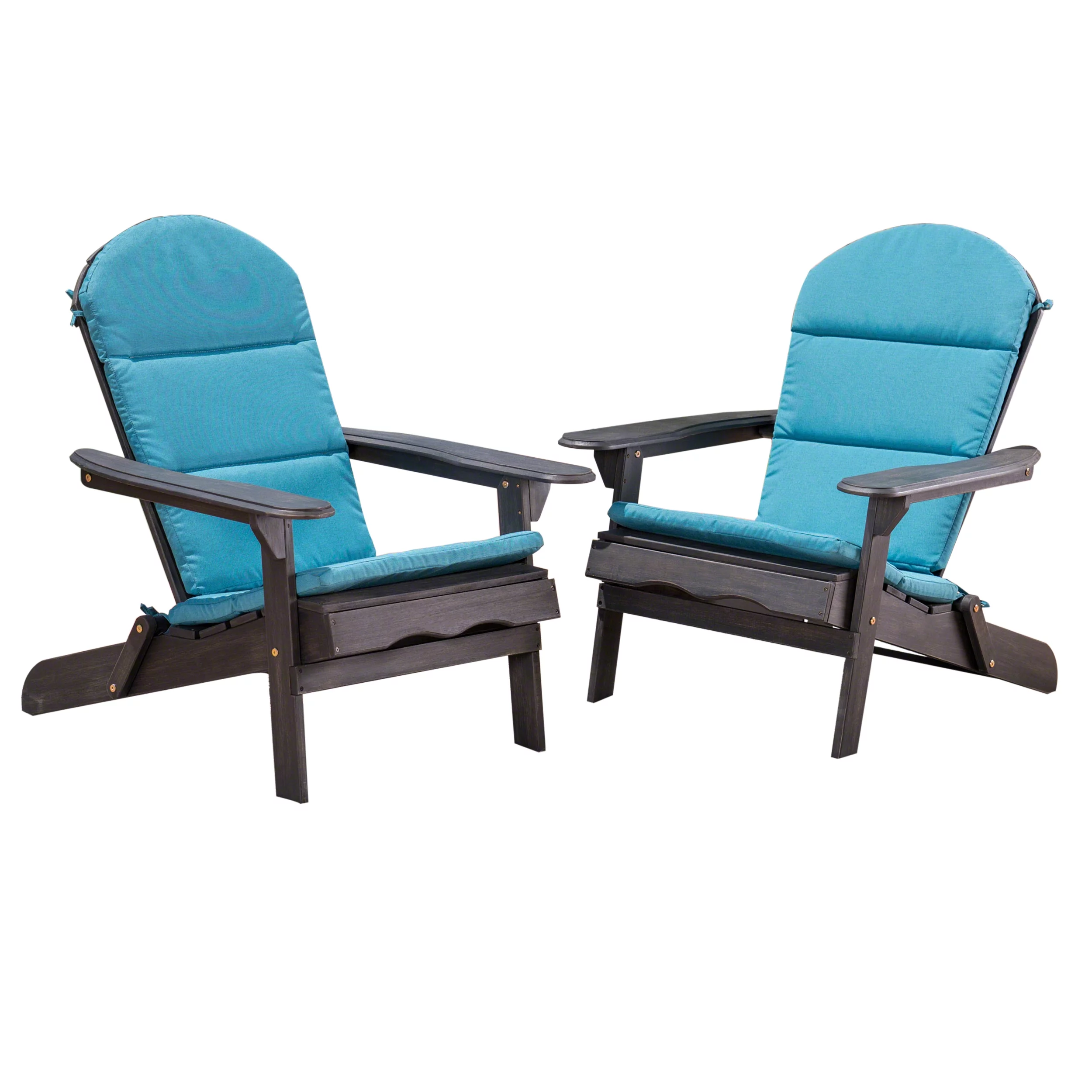 Ariel Outdoor Acacia Wood Folding Adirondack Chairs with Cushions (Set of 2), Dark Gray and Dark Teal