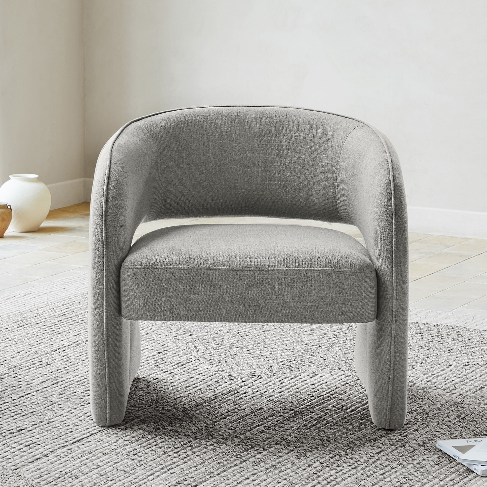 Modern Accent Chair Open Back, Upholstered Arm Chair for Living Room Bedroom, Gray