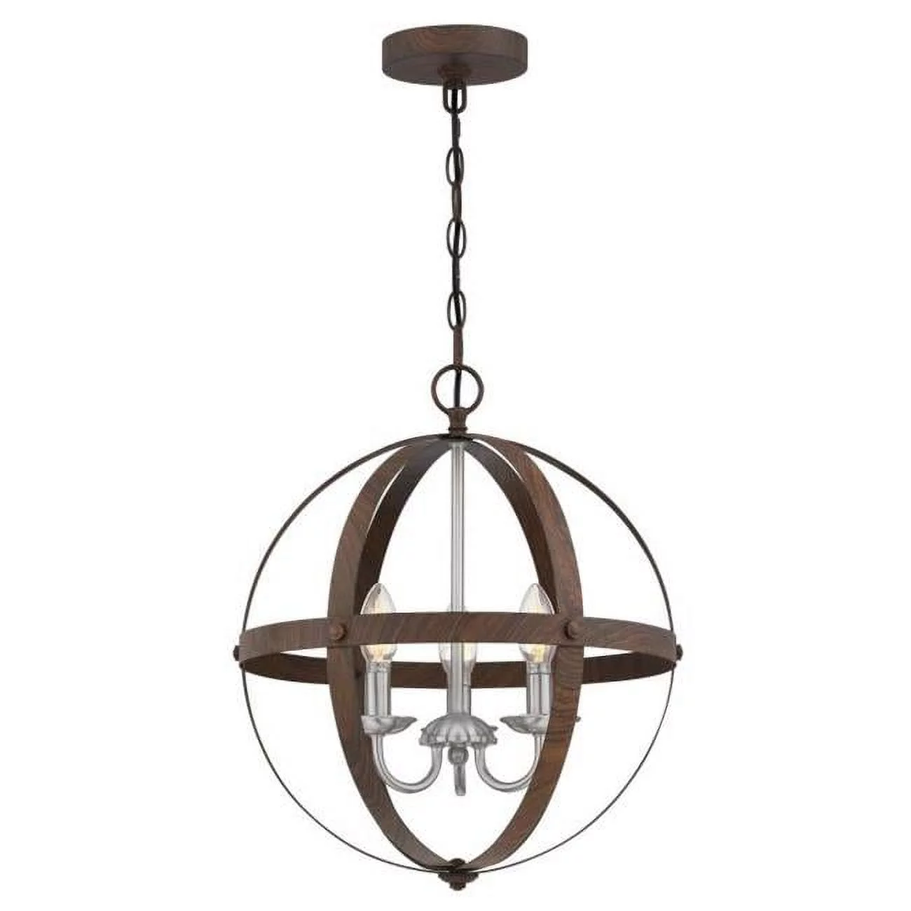 Stella Mira Three-Light Indoor Chandelier with Brushed Nickel Accents - Walnut