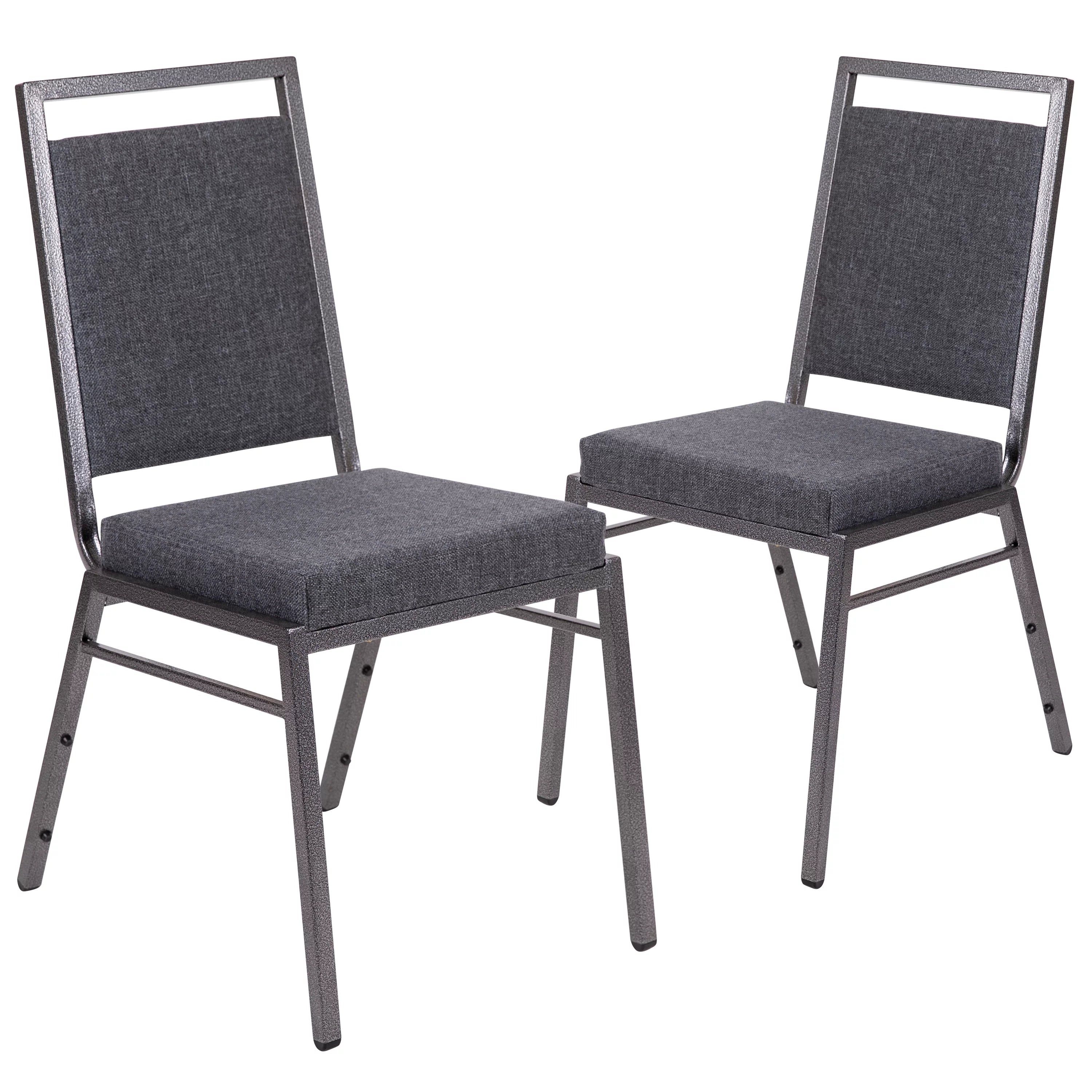 BizChair 2 Pack Square Back Stacking Banquet Chair in Dark Gray Fabric with Silvervein Frame