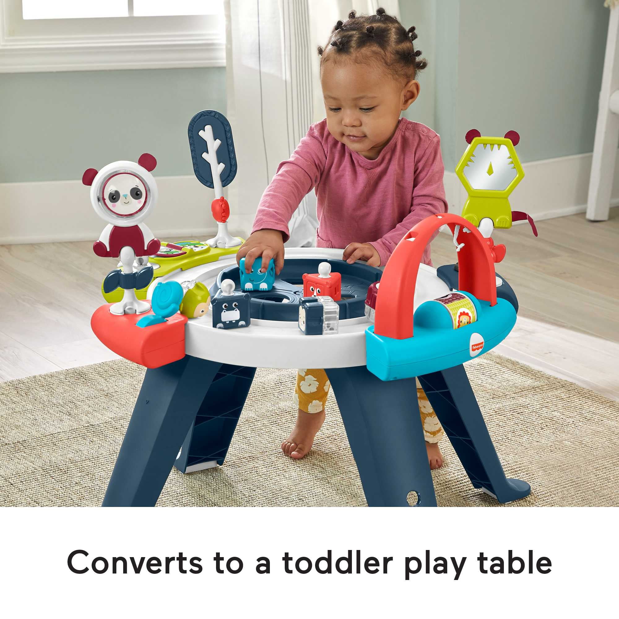 Fisher-Price 3-in-1 Spin & Sort Infant Activity Center and Toddler Play Table, Navy Dashes- Unisex