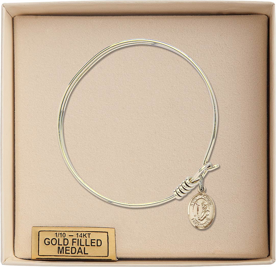 6 1/4 inch Round Eye Hook Bangle Bracelet w/ St. Dominic de Guzman in Gold-Filled