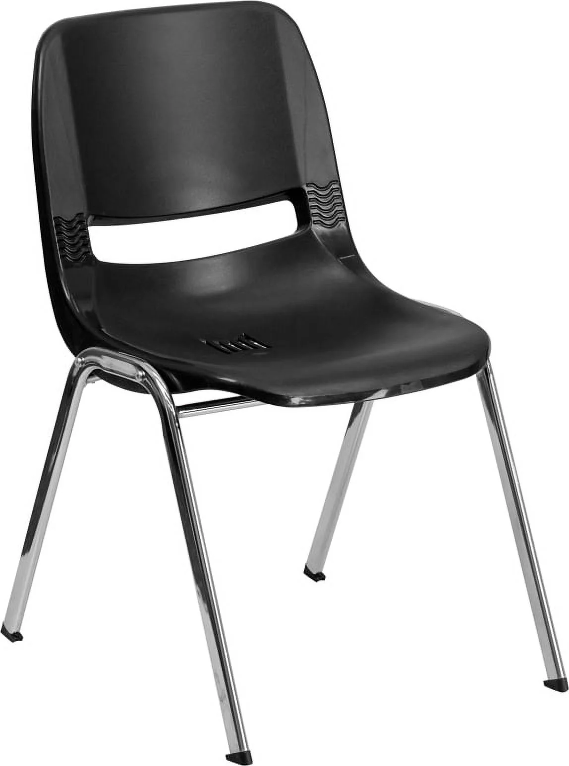 Emma + Oliver Black Ergonomic Shell Stack Chair with Chrome Frame and 16