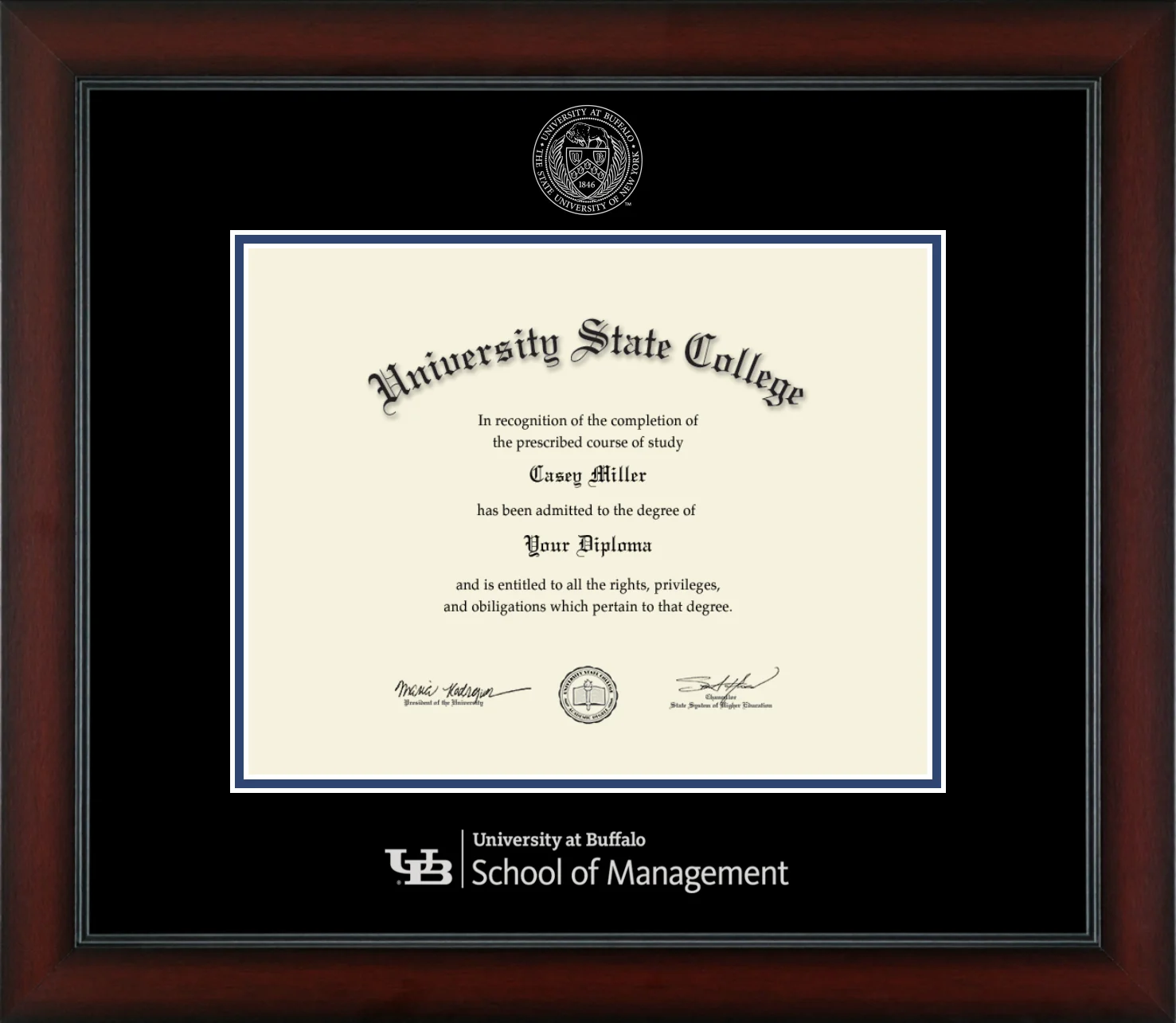University at Buffalo School of Management Diploma Frame, Document Size 12.5
