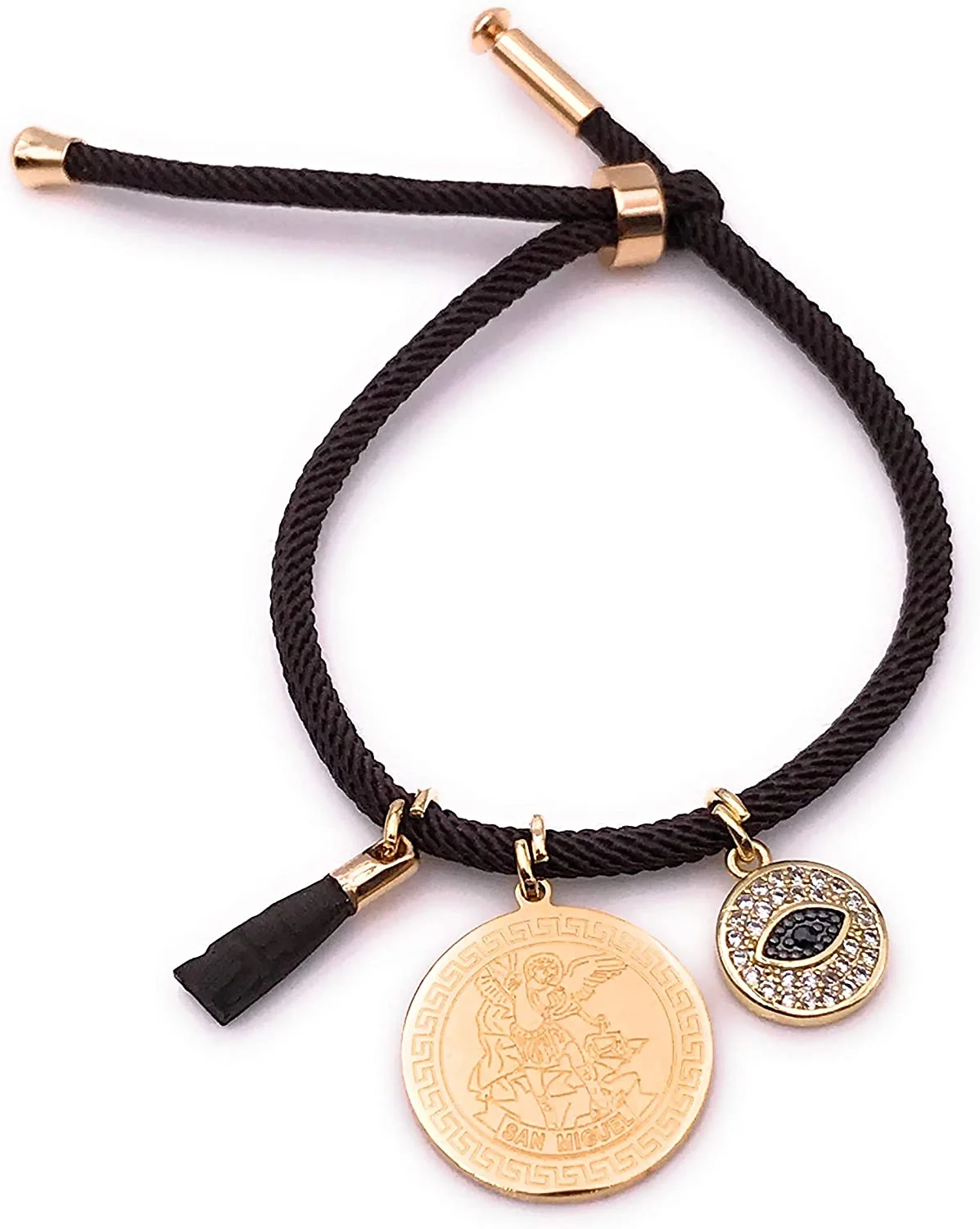 LESLIE BOULES Saint Michael Medal Bracelet for Women (Brown)