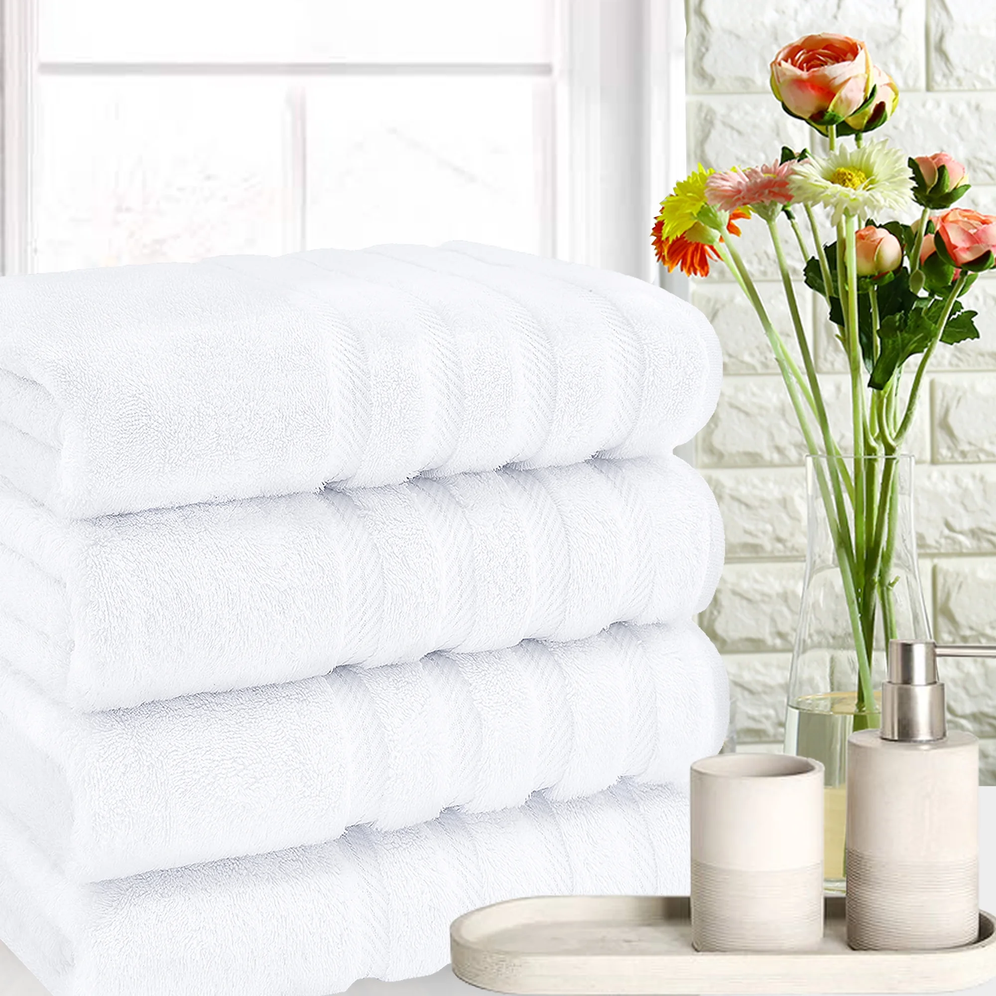 American Soft Linen White Bath Towel Set 100% Turkish Cotton Towels for Bathroom 4 Piece