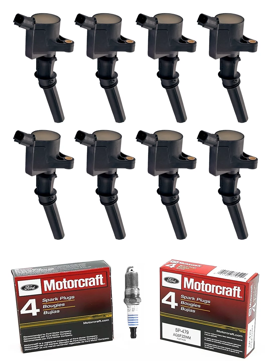 Set of 8 ISA Ignition Coil and 8 Motorcraft Spark Plugs  Compatible with 1998 1999 Lincoln Navigator 5.4L V8 Replacement for DG508