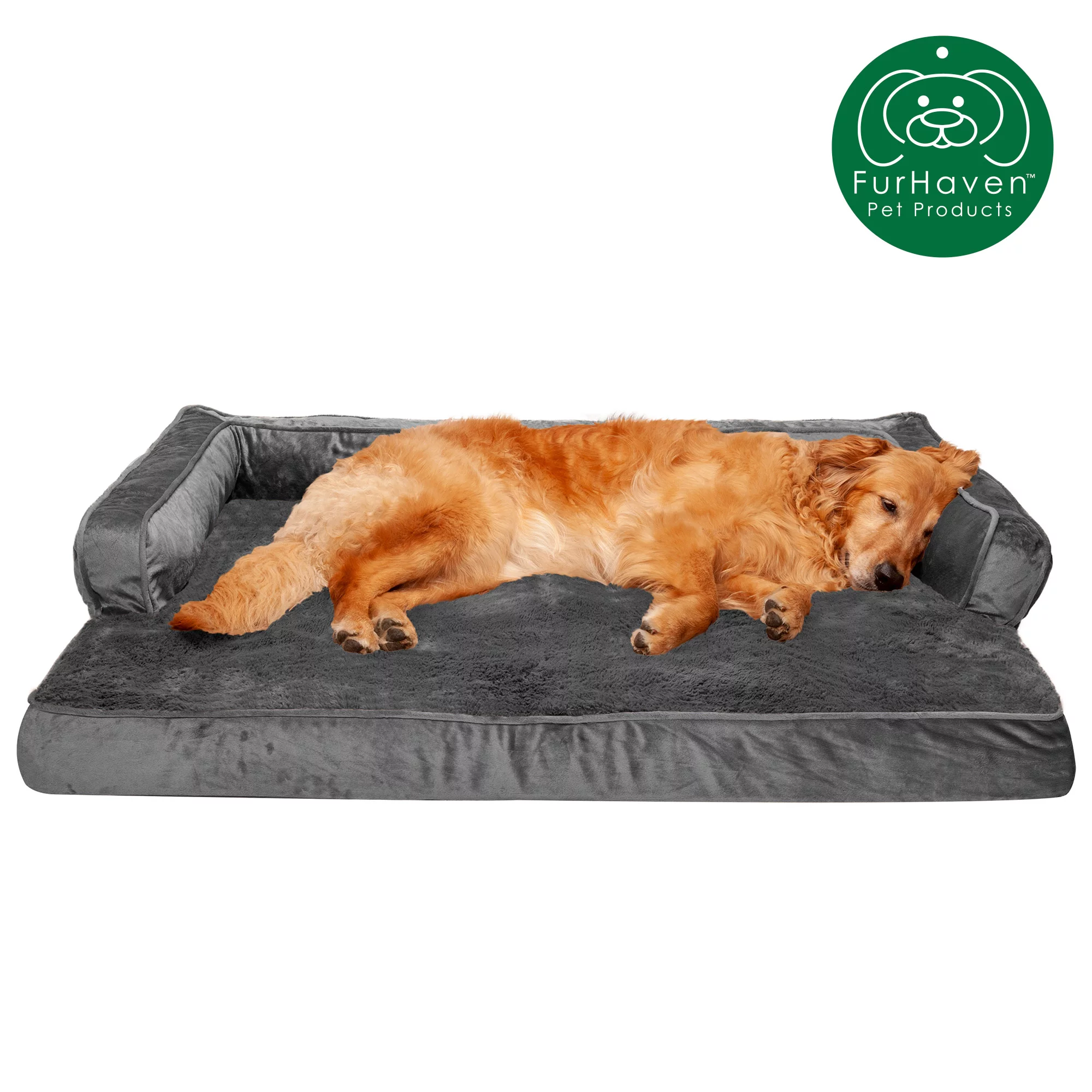 FurHaven Pet Products Plush & Velvet Comfy Couch Orthopedic Sofa-Style Pet Bed for Dogs & Cats - Dark Gray, Jumbo