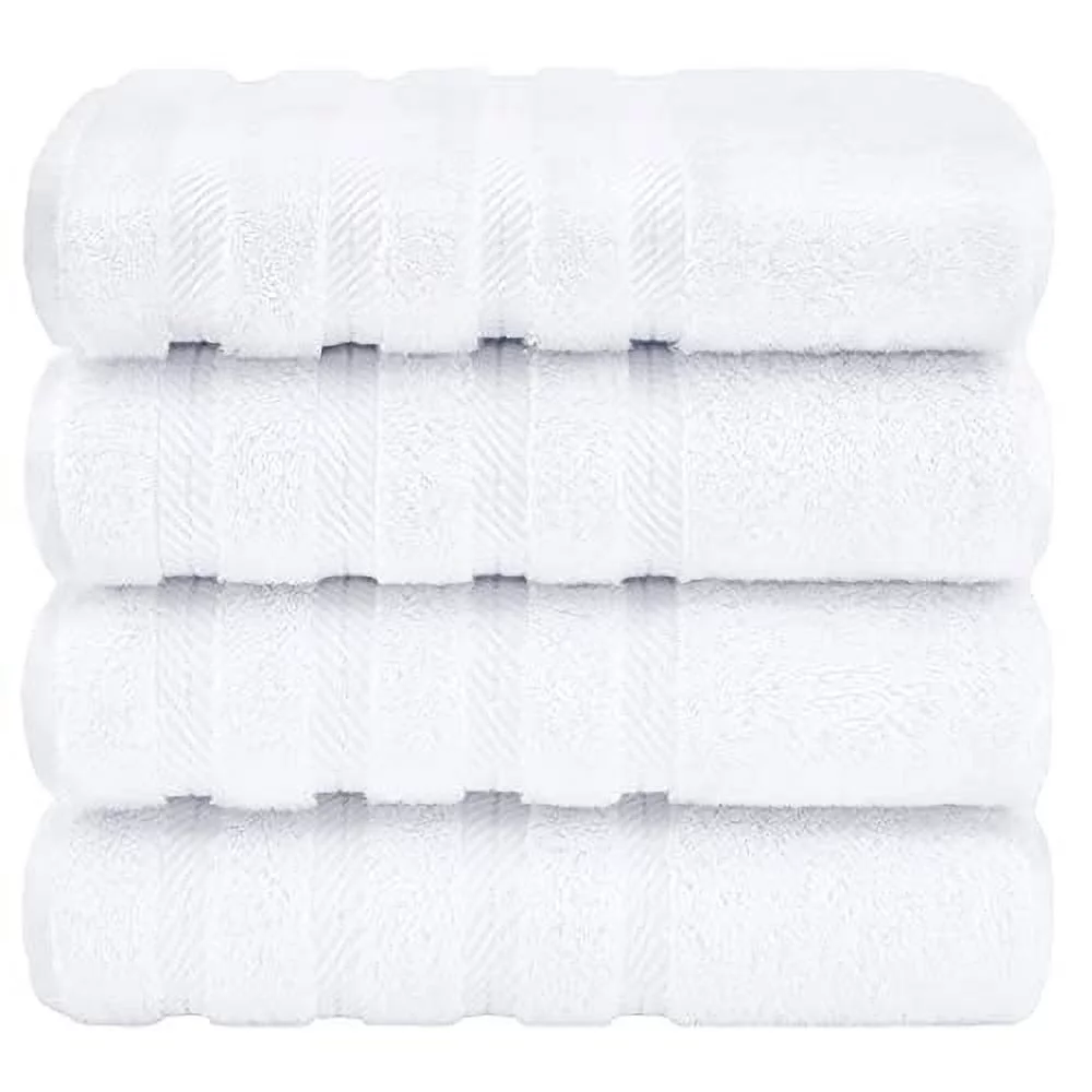 American Soft Linen Luxury Hotel & Spa Quality, Turkish Cotton, 27x54 Inches 4-Piece Bath Towel Set for Maximum Softness & Absorbency, Dry Quickly - Bright White