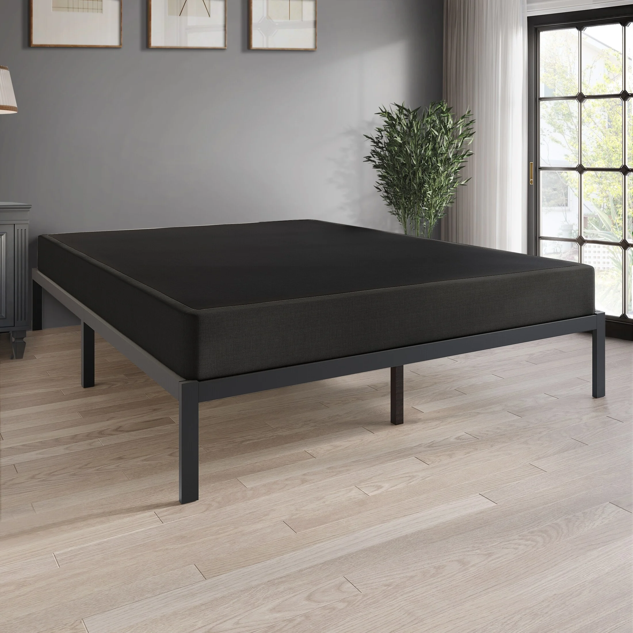 CraftPorch  5-Inch Metal Box Spring with Black Linen Cover King