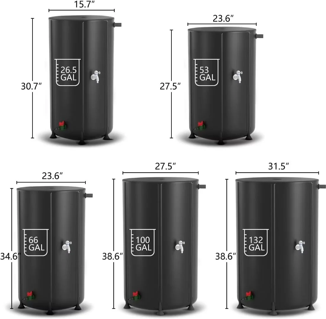 Docred 53 Gallon Collapsible Rain Barrel,Large Capacity, Portable Rain Barrels, Portable Water Tank Storage Container, PVC Rainwater Collection System Including Spigots and Overflow Kit
