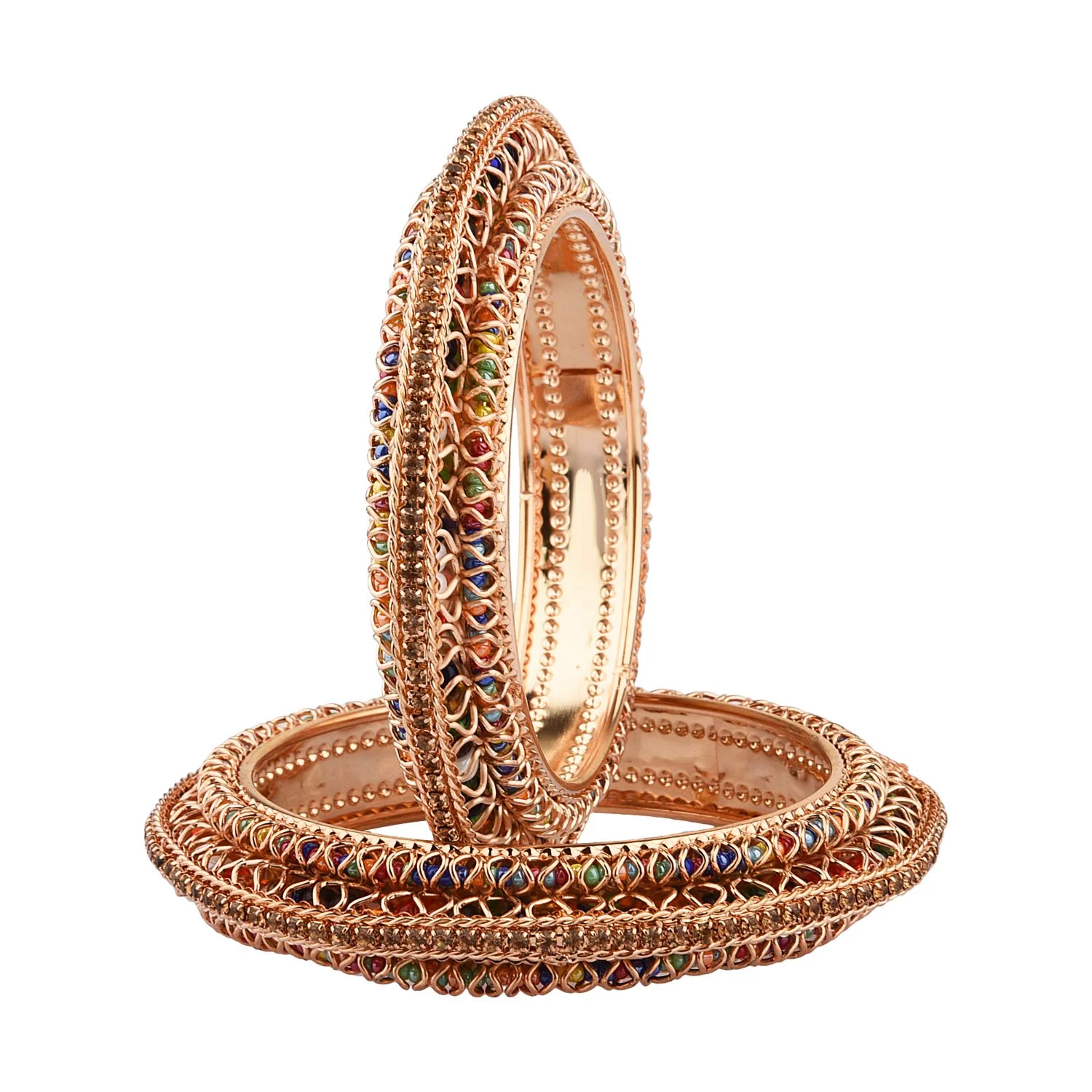 Efulgenz Indian Bangle Set Bollywood Style Multicolor Faux Pearls CZ Rhinestone Bracelet Jewelry (2pc)