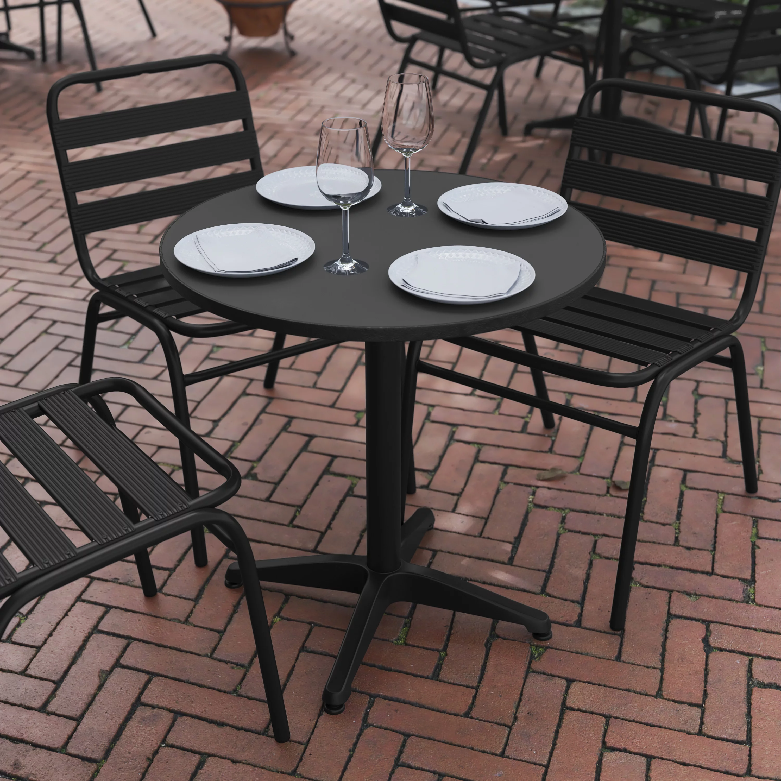 BizChair 27.5'' Black Round Metal Indoor-Outdoor Table with Base