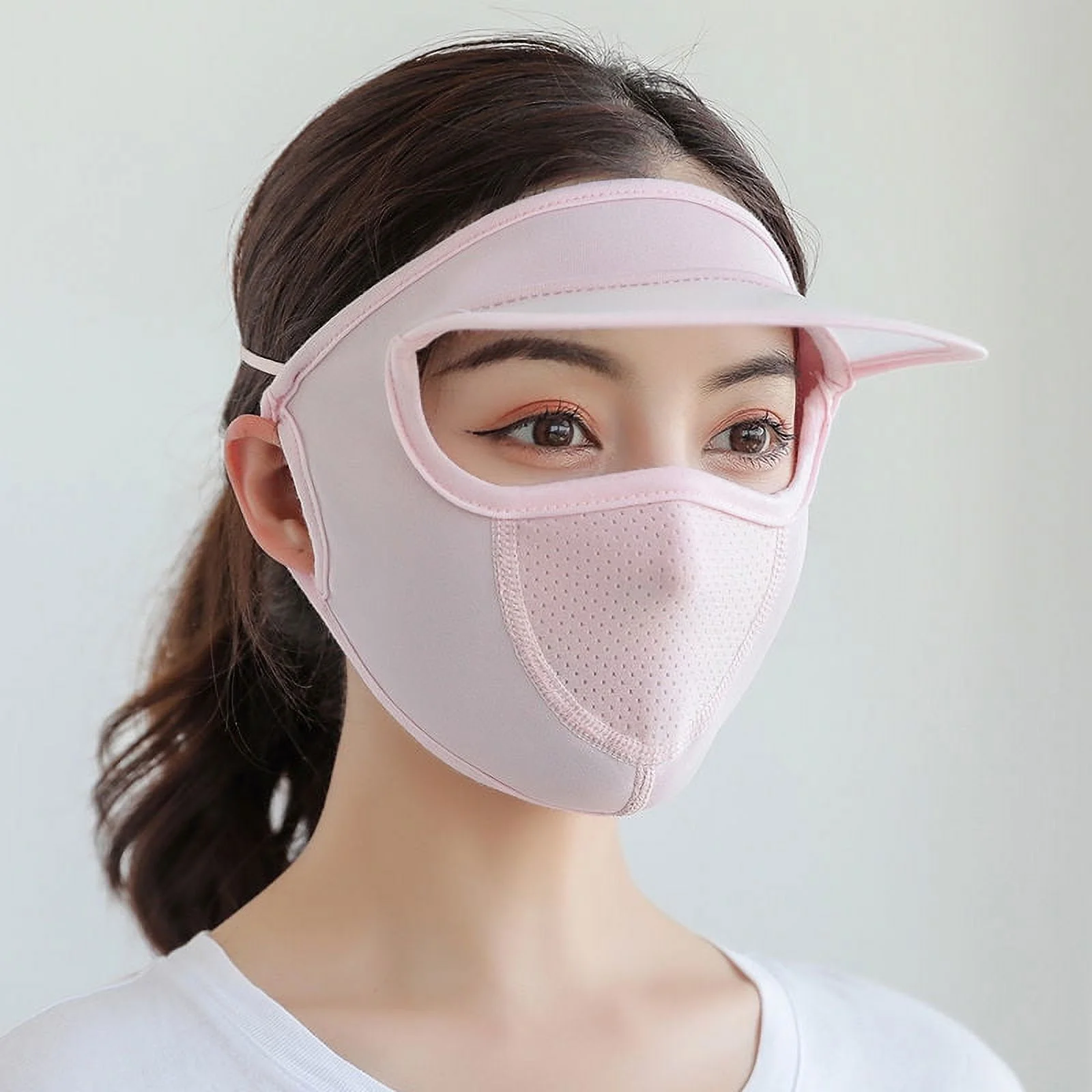 Occkic Thin Ladies Ice Silk Sunscreen Full Face Mask UV Protection Sun Hat, Snow Bud