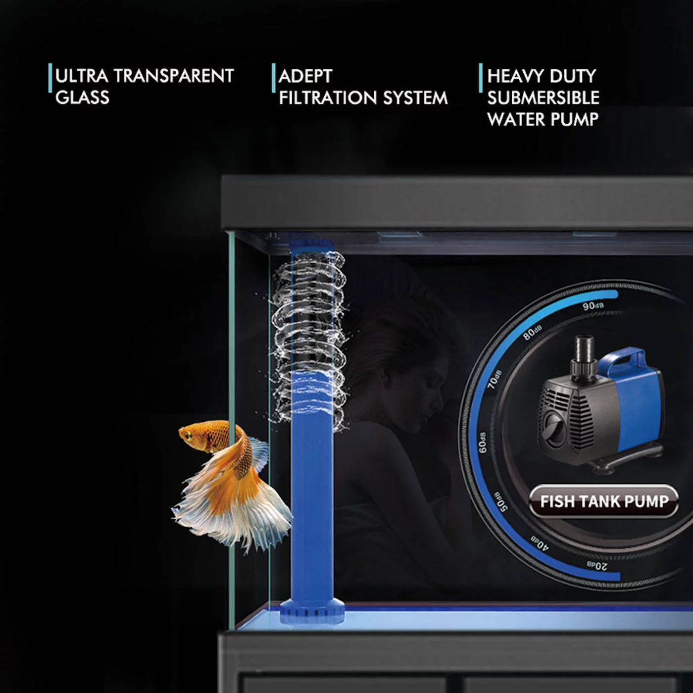 Aqua Dream 135 Gallon Tempered Glass All-in-one Aquarium Red and Gold