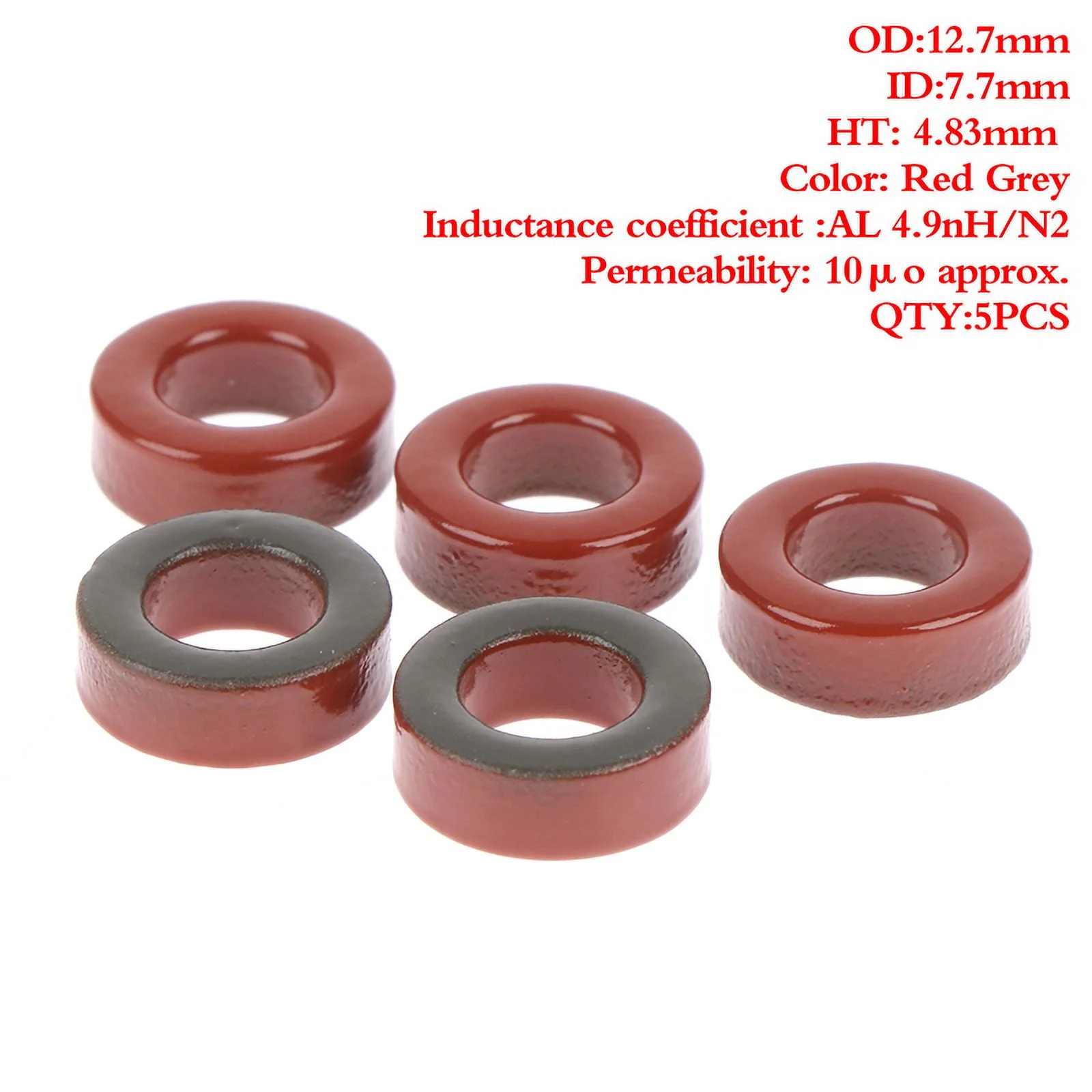 5pcs Carbonyl Iron Powder Cores T50-2 13*7*5 mm 4.9nH/N2 Ferrite Toroid Core WA