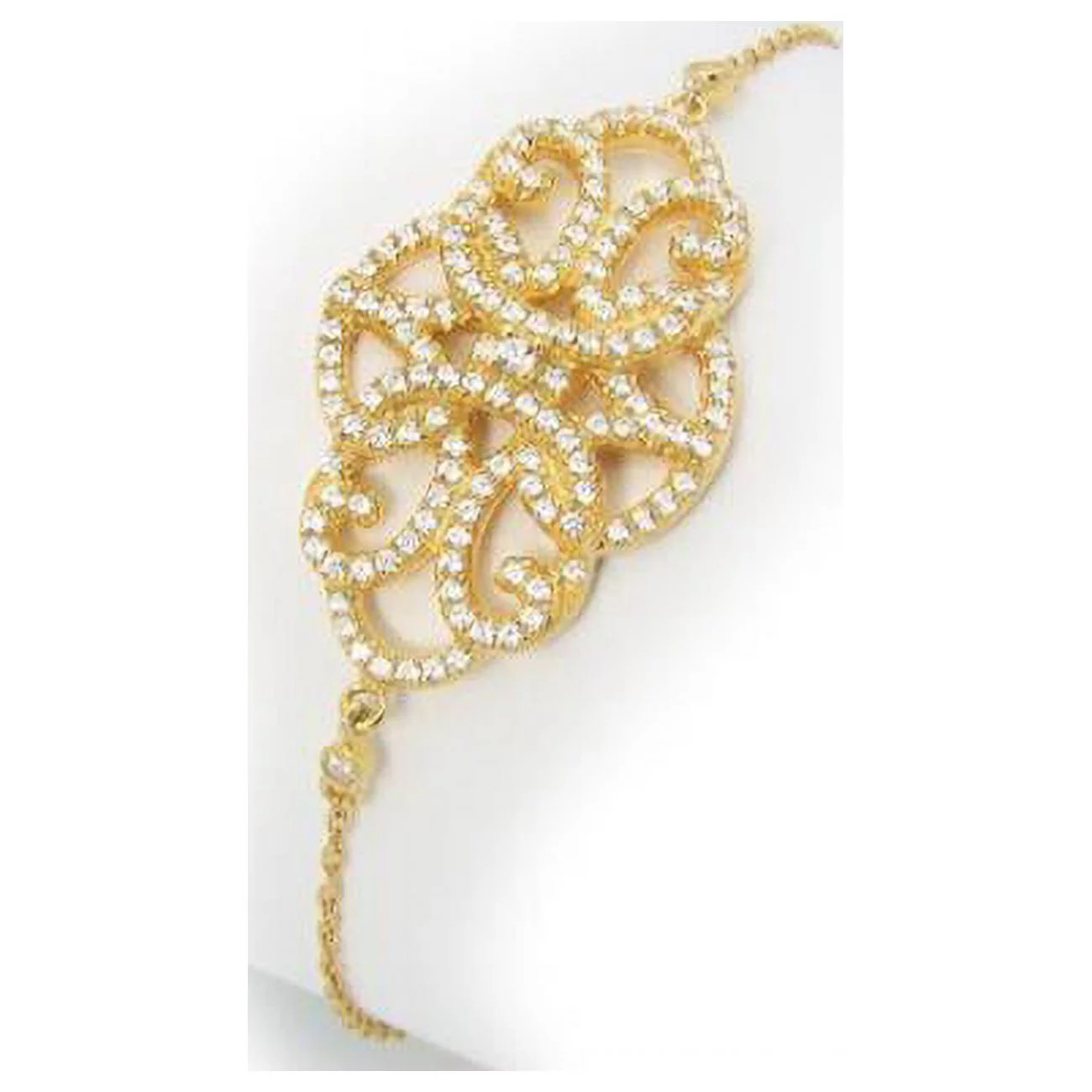 Silver Gold Plated Antique Look Gold Plated Bracelet, 5.5 Plus 1.25 in. Pave CZ