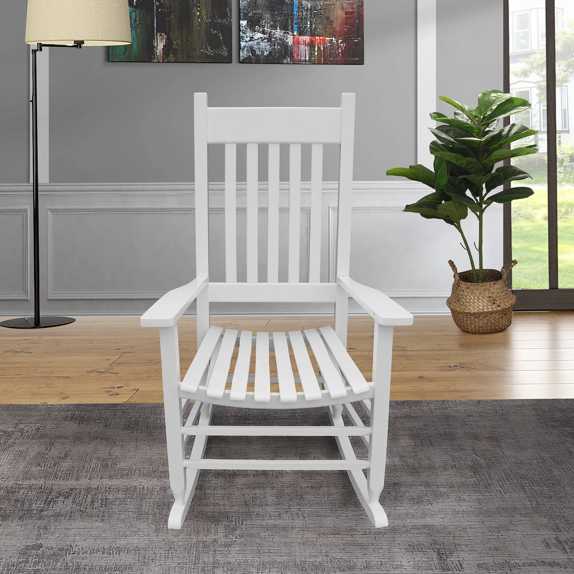 Nine Bull Wooden Porch Rocker Chair, Rocking Lounge Chair for Patio Balcony Yard, White