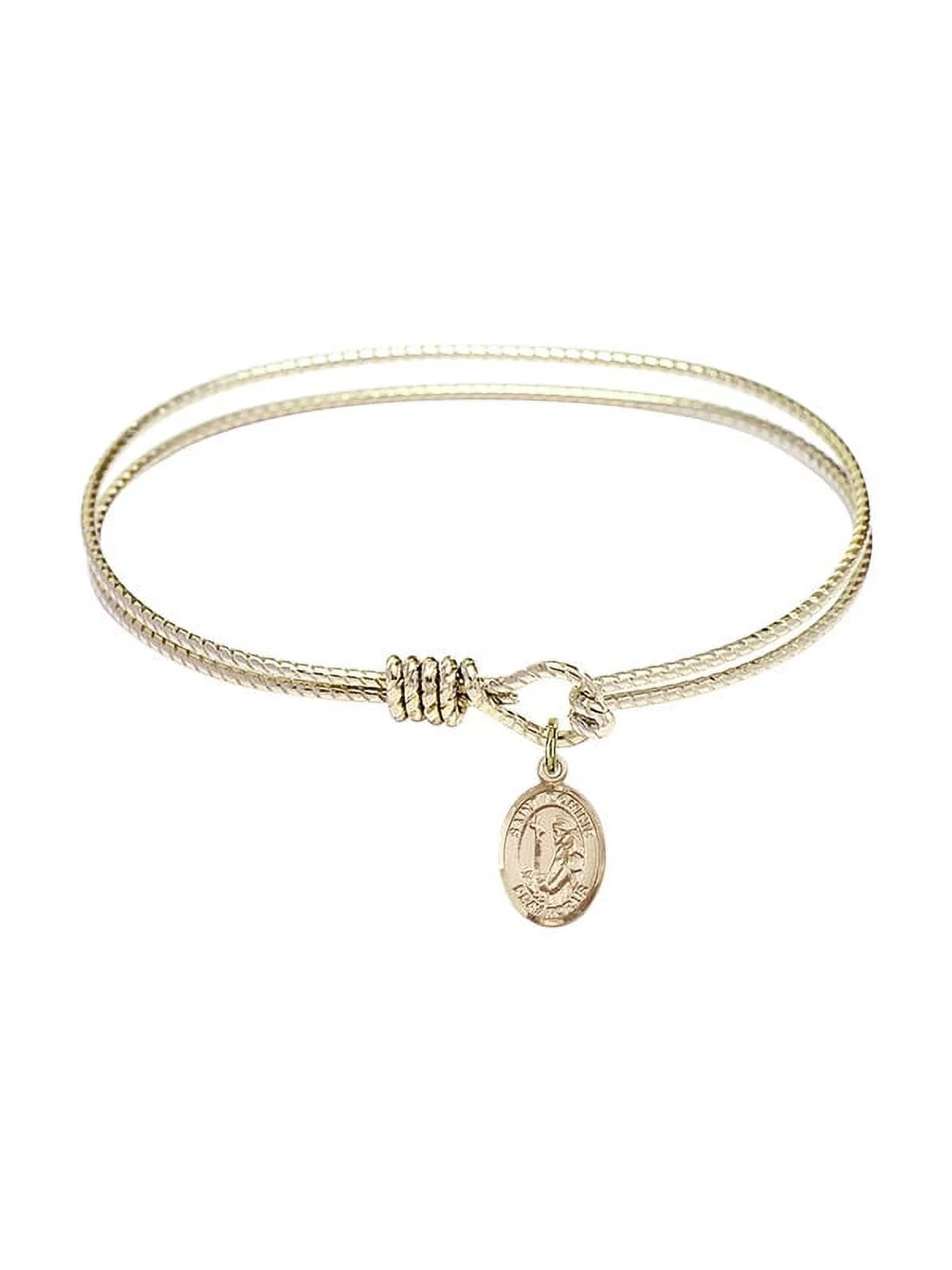 7 1/4 inch Oval Eye Hook Bangle Bracelet w/ St. Dominic de Guzman in Gold-Filled
