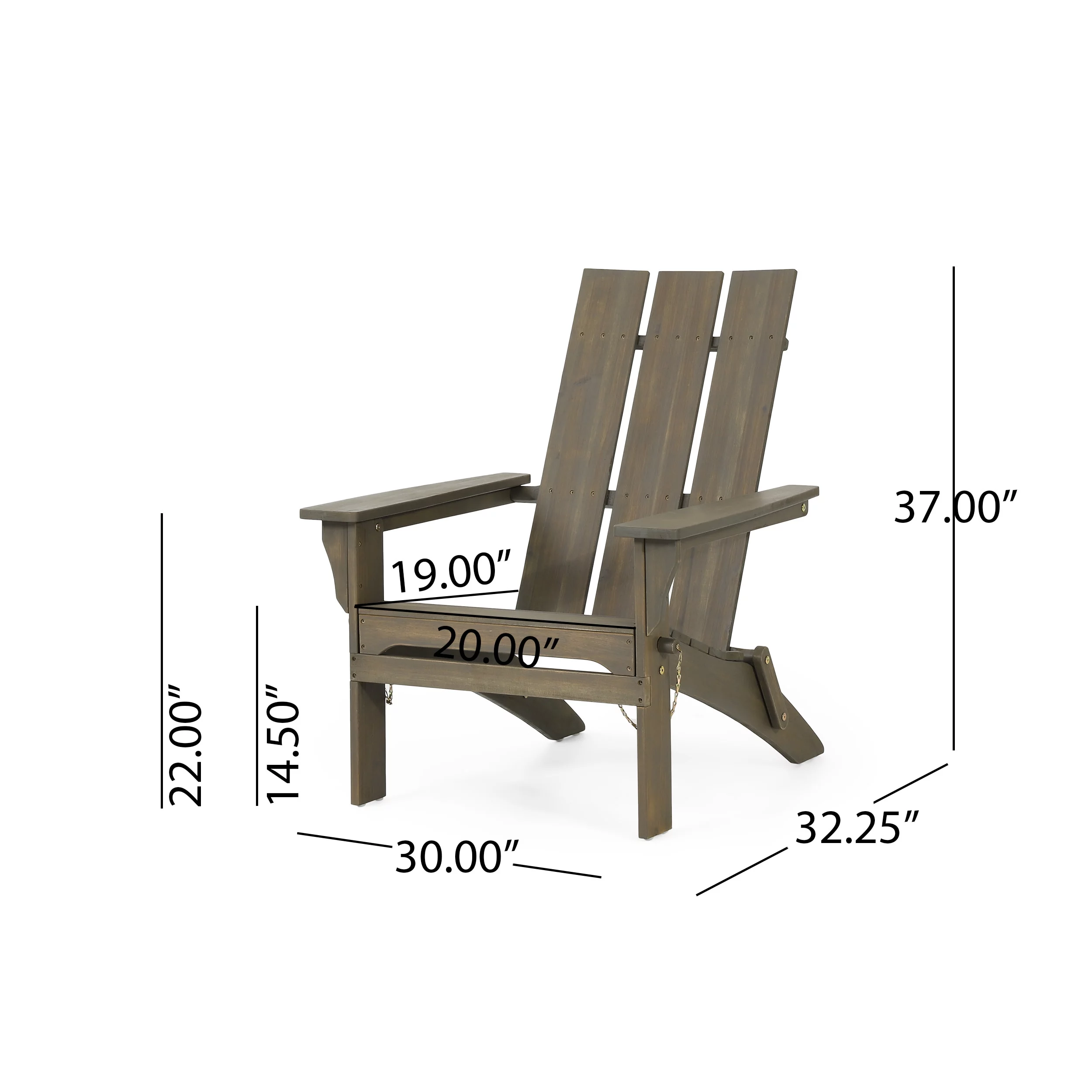 Eliphaz Acacia Wood Outdoor Foldable Adirondack Chairs, Set of 2, Gray