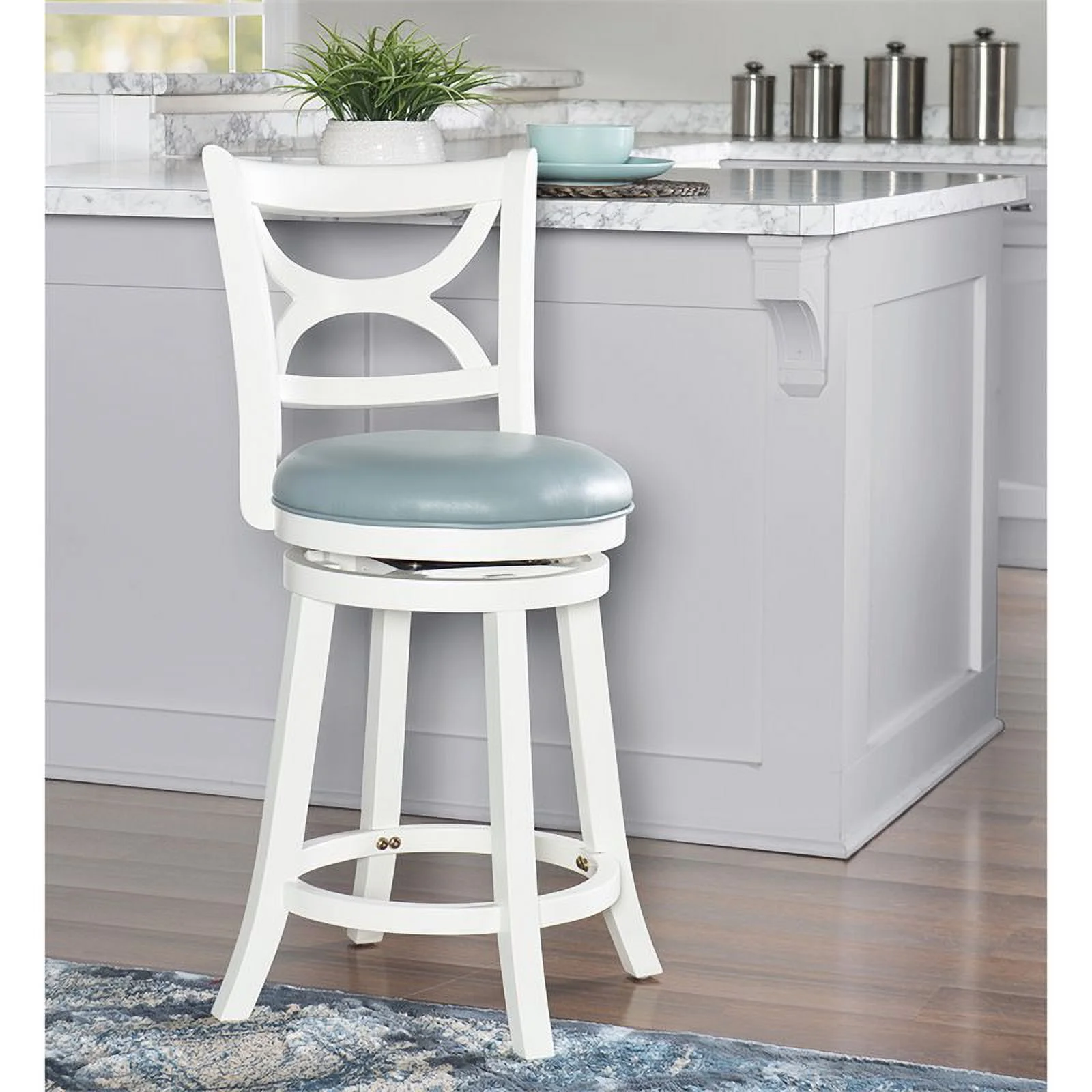 Home Square 3 Piece Swivel Wood Counter Stool Set with PU Seat in Cream