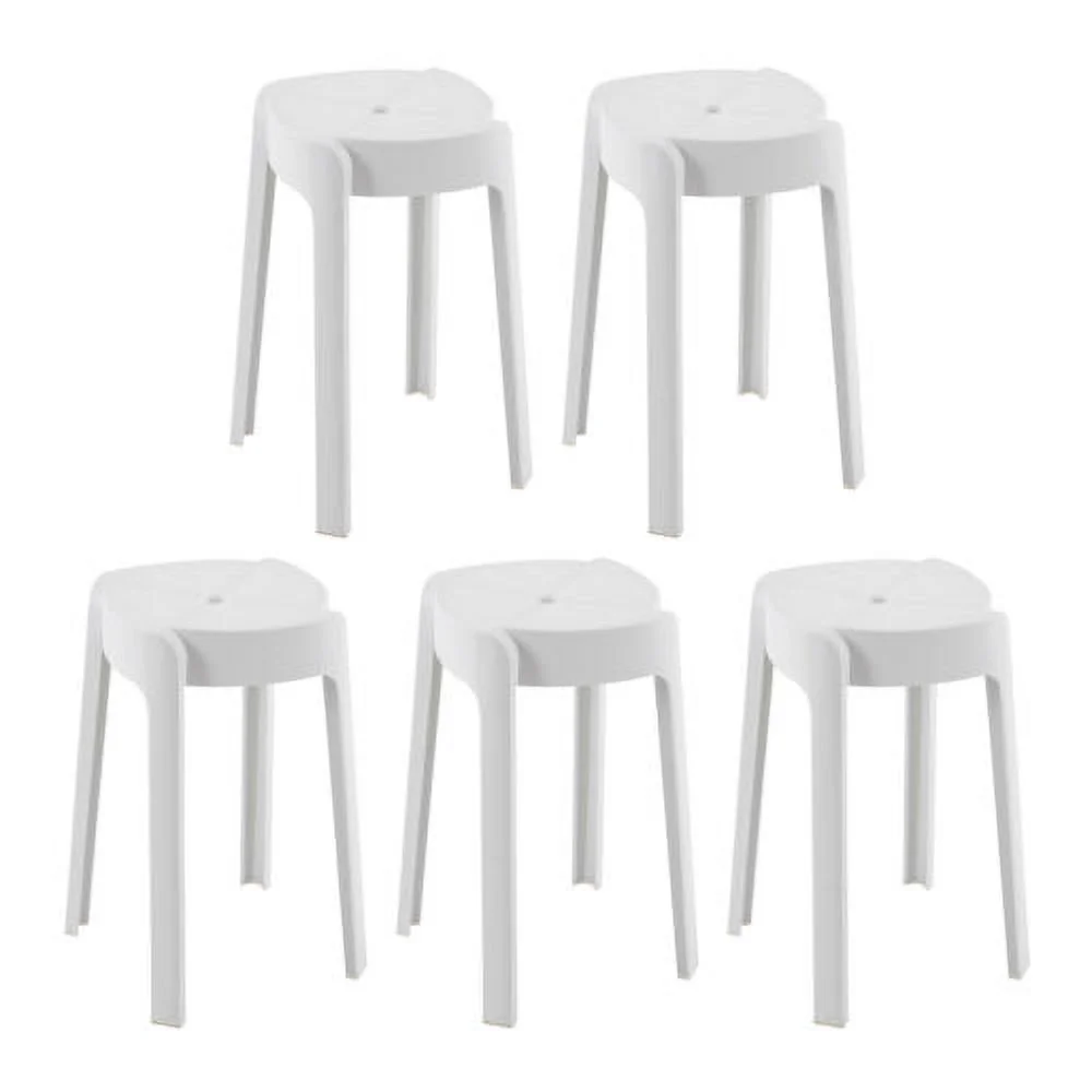 5Pcs Plastic Stools 18'' Height Indoor OutdoorKitchen Bar Chairs Stackable White