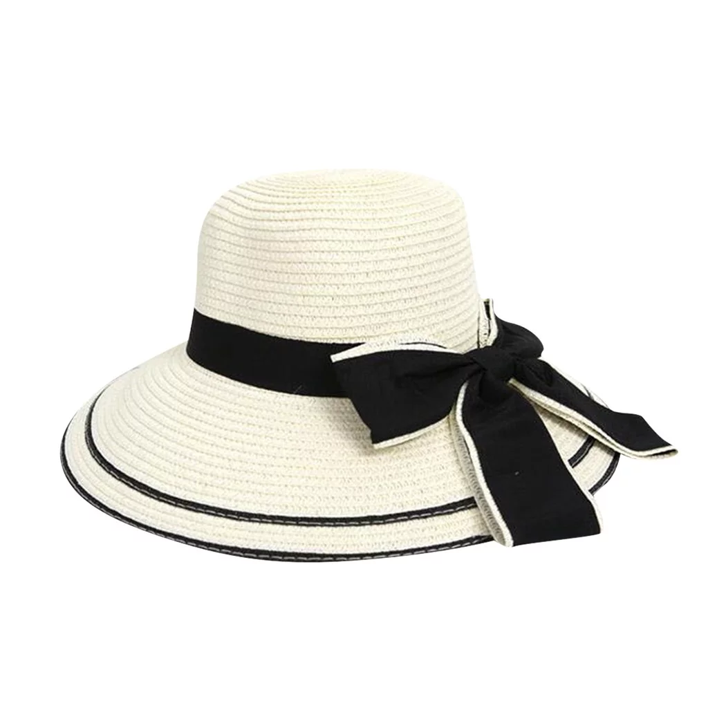 TOYFUNNY Women Summer Big Straw Hat Sun Floppy Wide Hats New Bowknot Folding Beach Cap