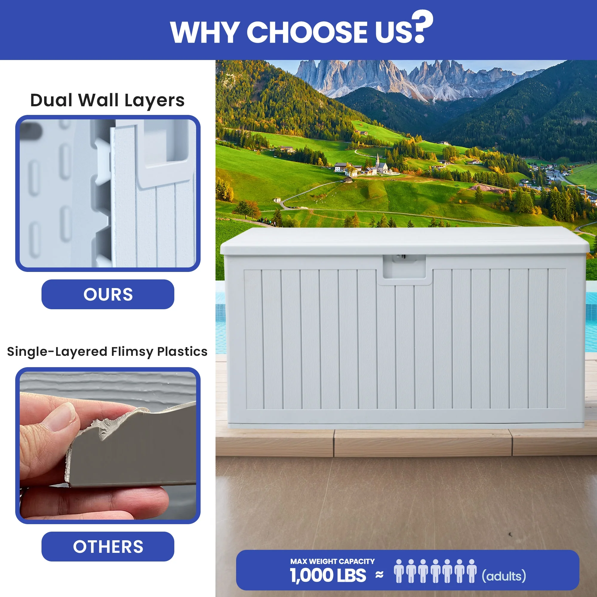 ‎XL Outdoor Storage Patio Box, Capacity 150 Gallons, Storage Patio Deck Box White Aesthetic, Weatherproof