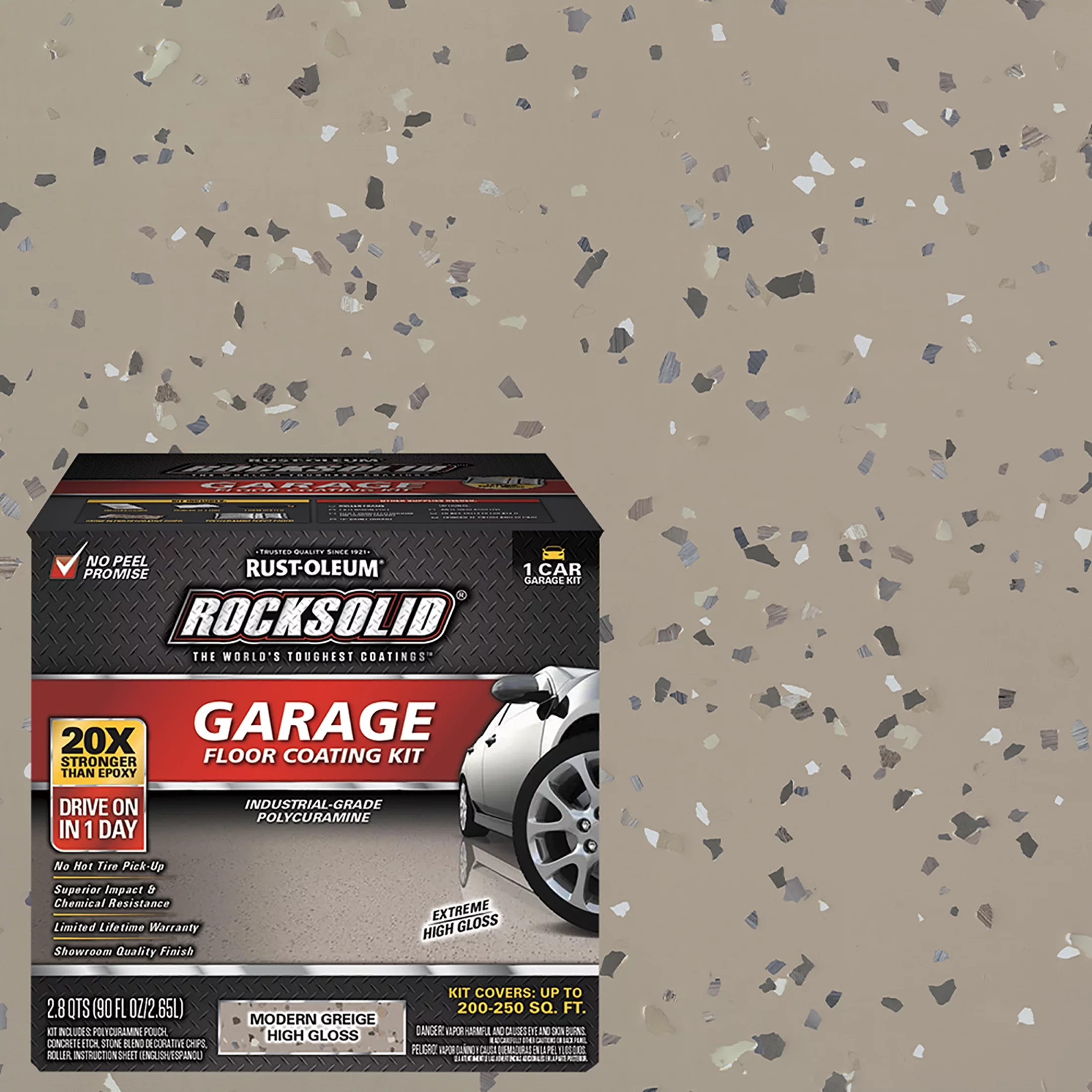 Modern Greige, Rust-Oleum RockSolid Garage Floor Coating Kit-381086, High Gloss 1-Car, 90 oz Kit, 2 Pack