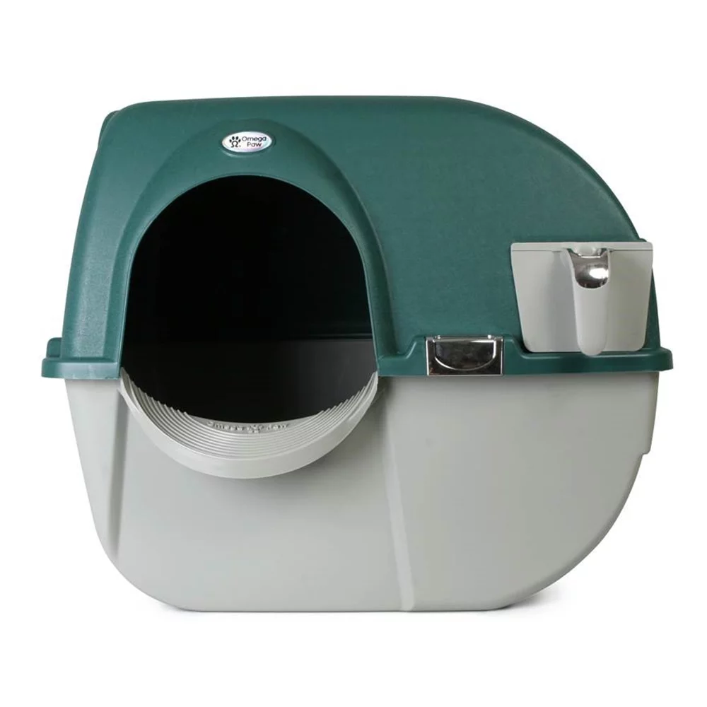 Omega Paw Enclosed No Scoop Self-Cleaning Litter Box & Paw Cleaning Mat
