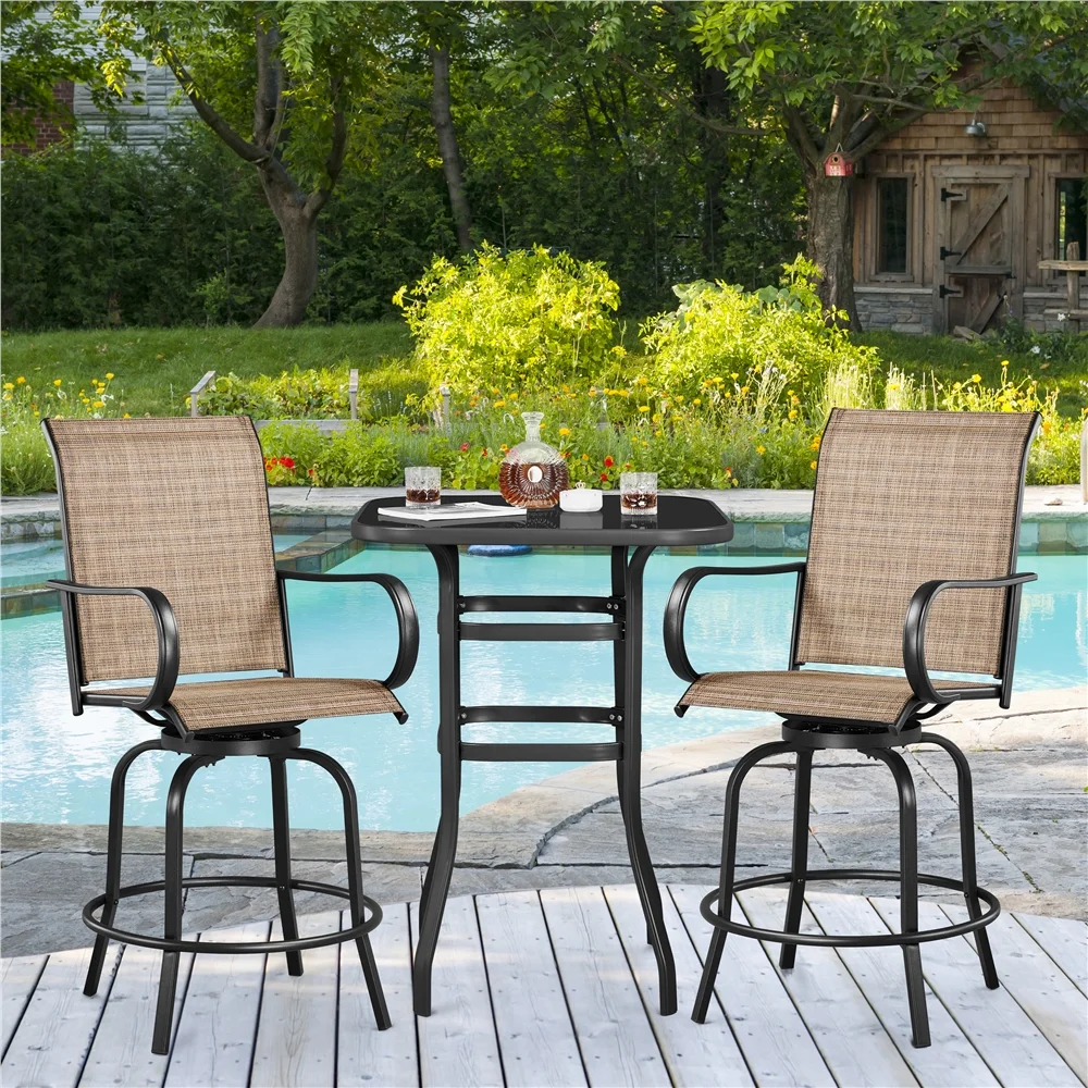Yaheetech 2-piece Patio Swivel Texteline Bistro Chairs with High Back, Black/Brown