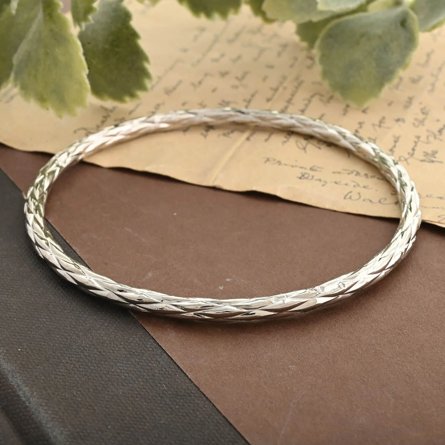 Shop LC Silvertone Quilted Pattern Bangle Cuff Bracelet for Women Jewelry Size 8