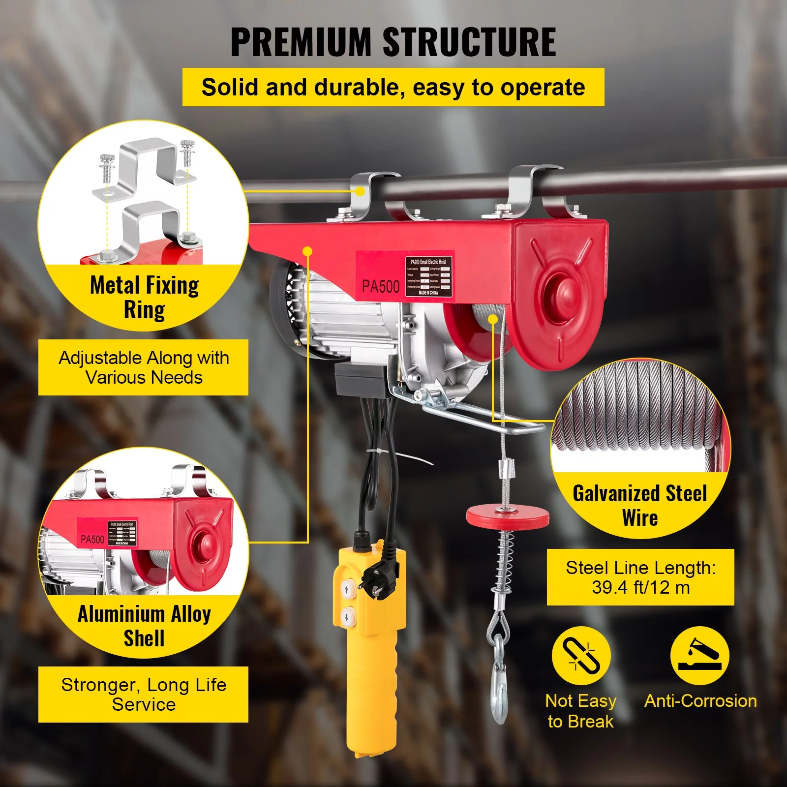 BENTISM Lift Electric Hoist 1100lbs, Electric Hoist 110v, Remote Control Electric Winch Overhead Crane Lift Electric Wire Hoist for Factories, Warehouses, Construction, Building, Goods Lifting