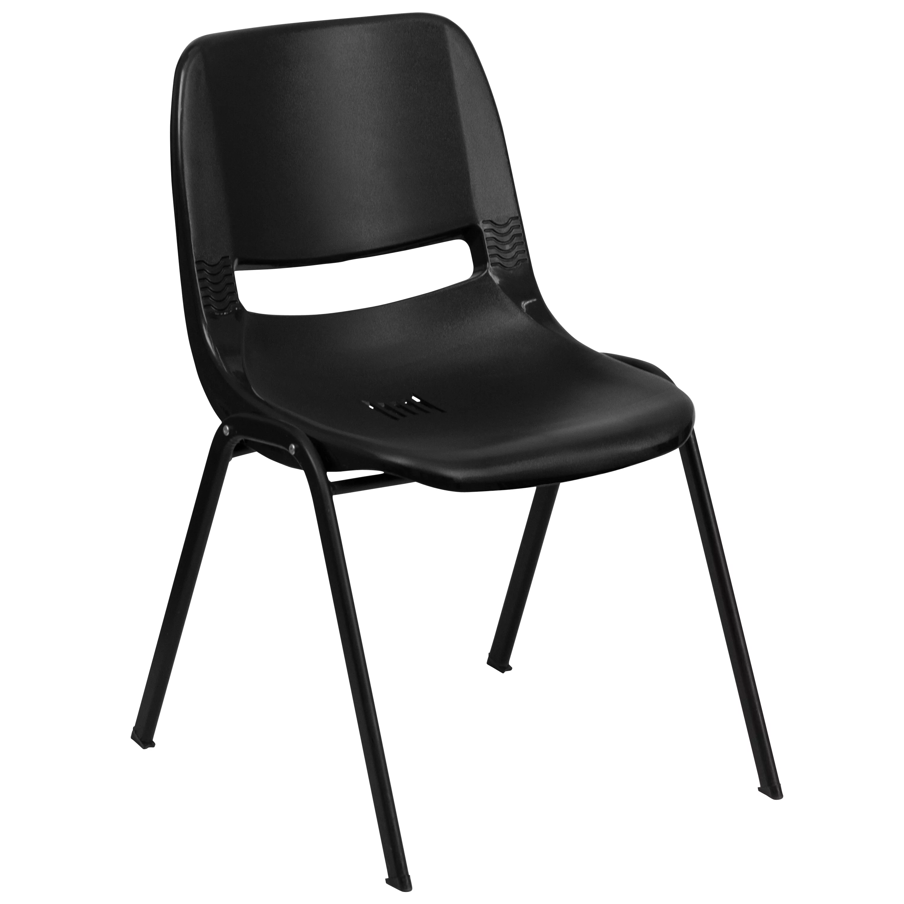 Emma + Oliver Kid's Black Ergonomic Shell Stack Chair - Black Frame and 12