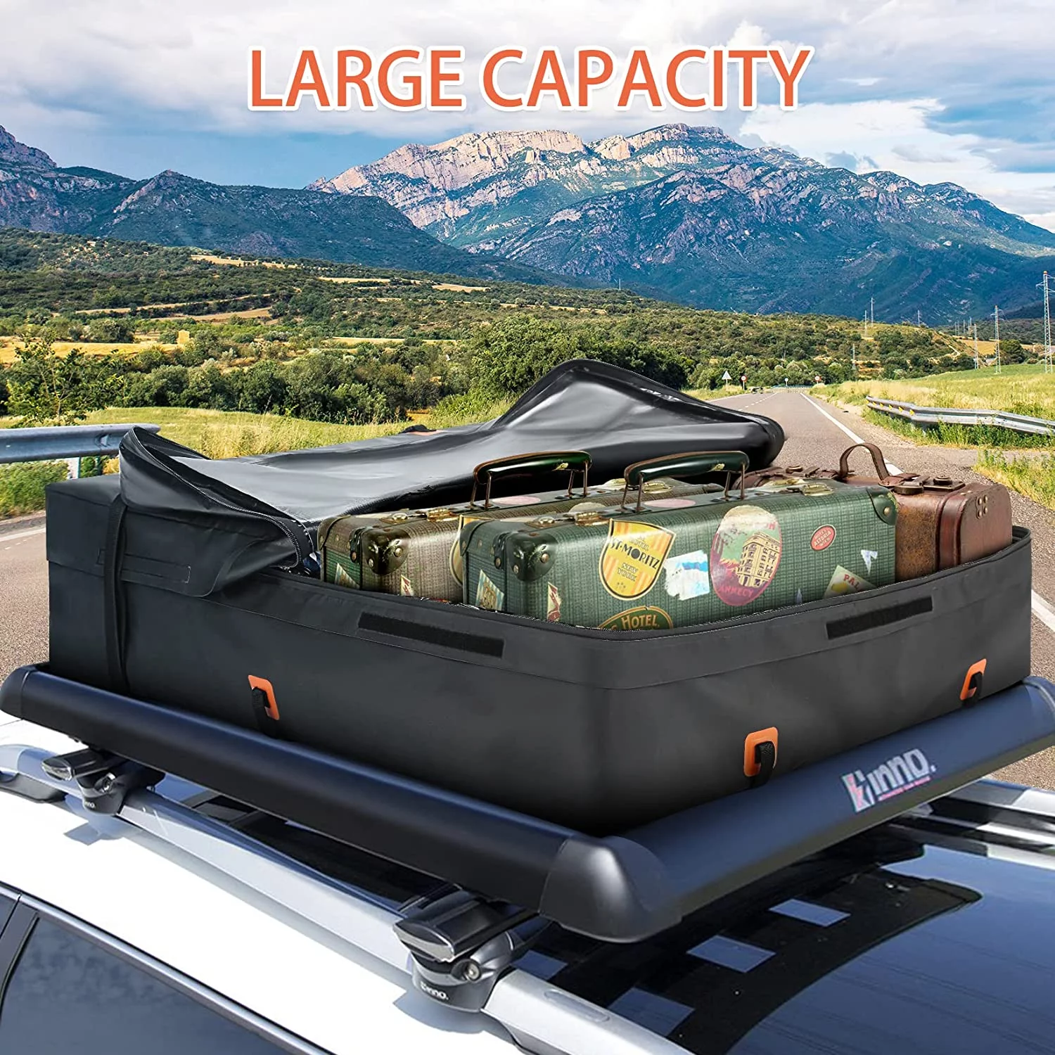 Adnoom Car Roof Bag 100% Waterproof Rooftop Cargo Carrier 21 Cubic feet Car Luggage Storage Bag Anti-Slip Mat Fits All Vehicle with/Without Rack