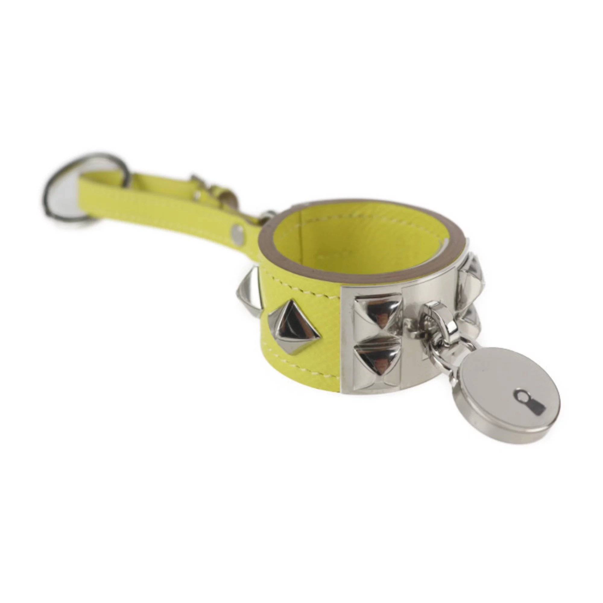 Pre-Owned HERMES Hermes Collierd Cyan Charm Vaux Epsom Yellow Silver Metal Fitting A Engraved Bag (Good)