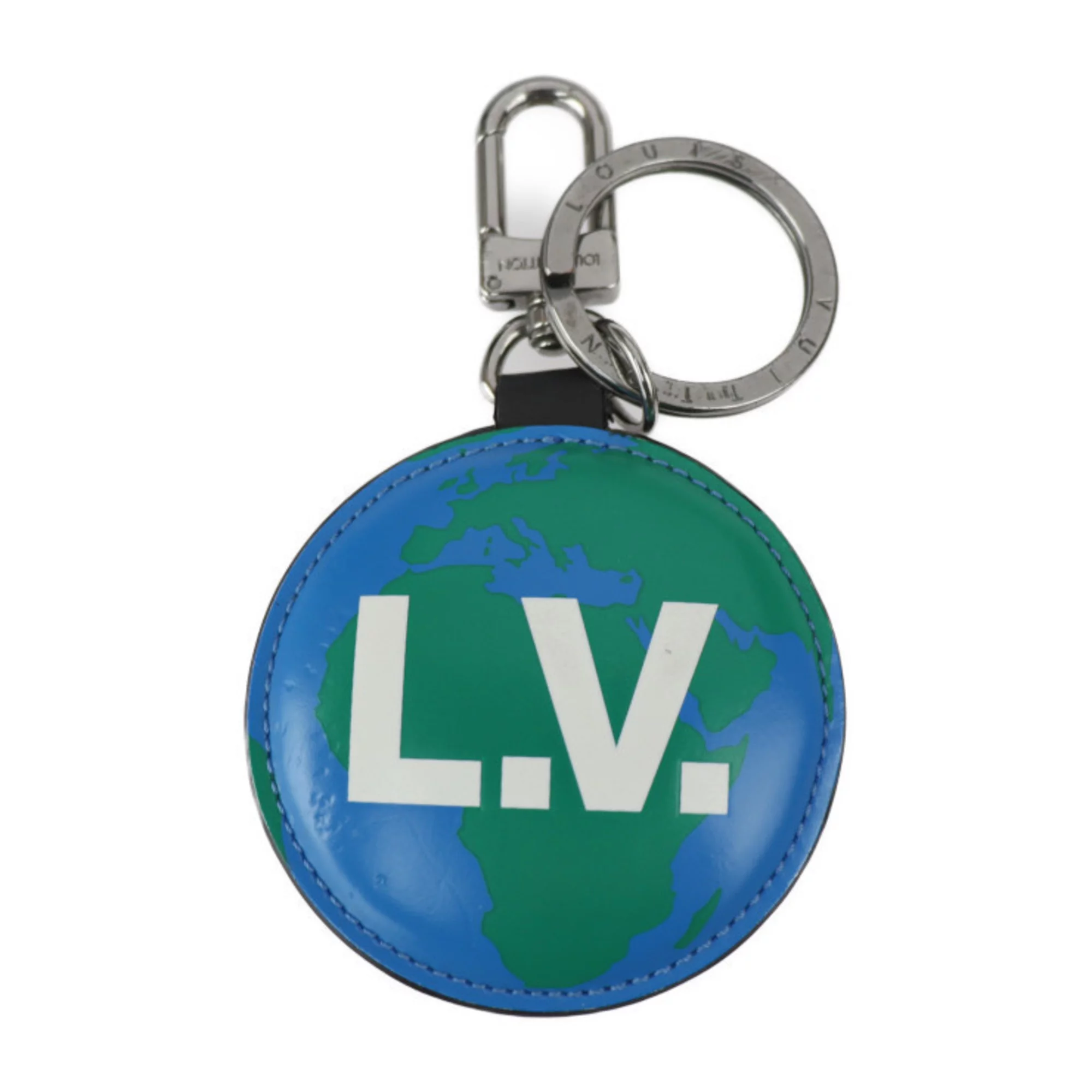 Pre-Owned LOUIS VUITTON Louis Vuitton Portocre paddock key holder M68307 monogram canvas leather brown blue green white silver metal fittings ring bag charm (Good)