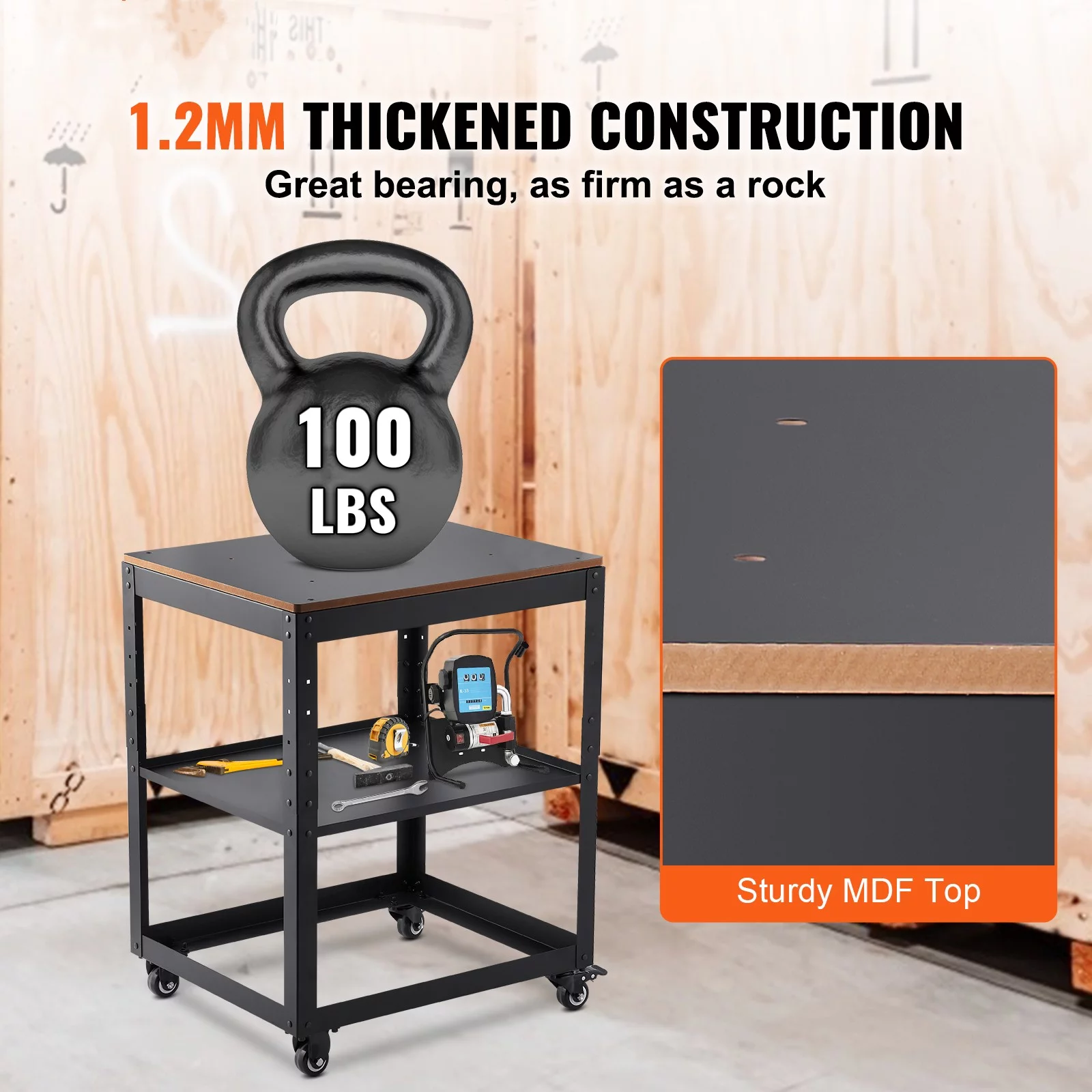 BENTISM Mobile Stand for Thickness Planer 100 lbs Heavy Loads 3-Gear Height Saw Stand w/ 4 Casters