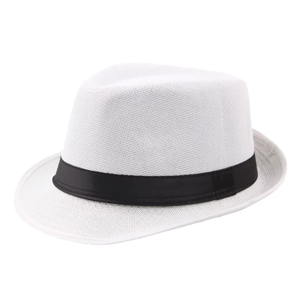 TOYFUNNY Jazz Hat Men's Breathable Linen Top Hat Outdoor Sun Hat CurlyStraw Hat