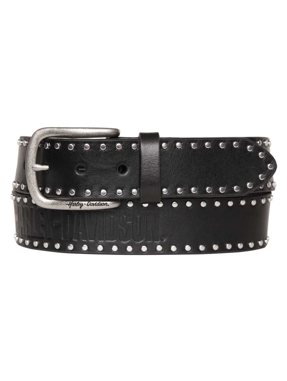 Harley-Davidson Women's H-D Script & Studded Genuine Leather Belt - Black (XL), Harley Davidson