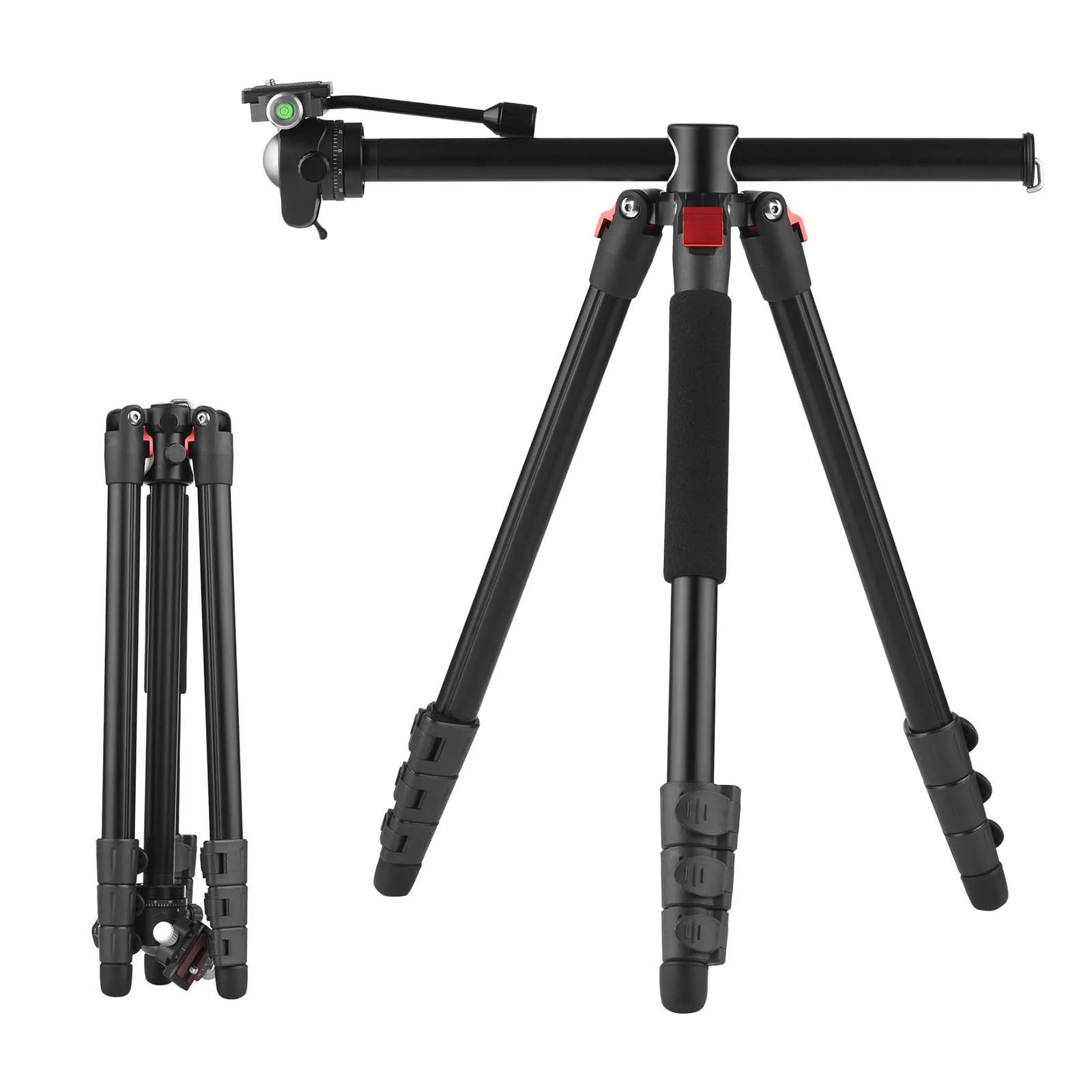OWSOO Multi-functional Photography Tripod for 170cm/ 67in Horizontal Tripod Stand Aluminum Alloy  Rotatable Ball Head 10kg22lbs Load Capacity with Carry Bag