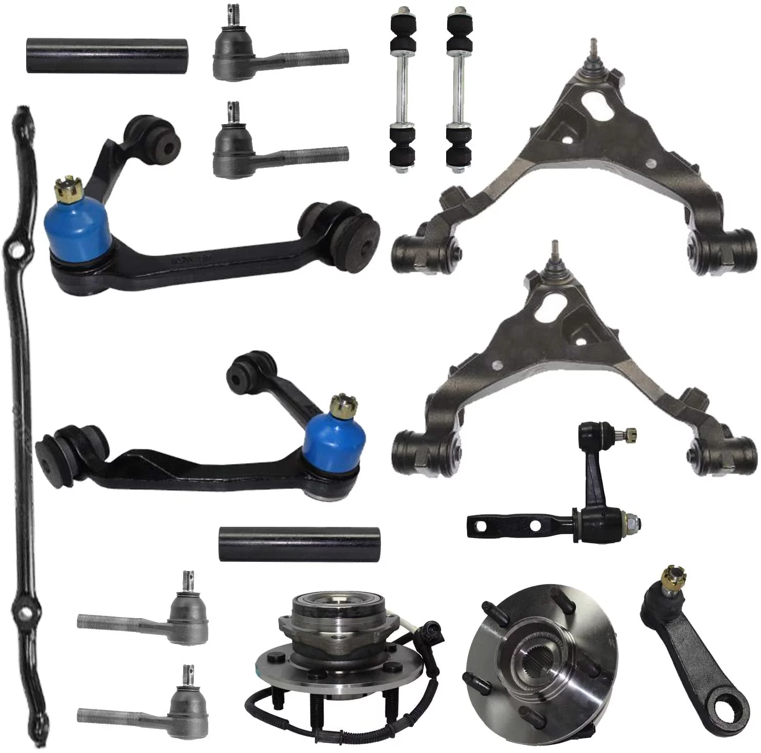 Detroit Axle - 4WD Front End 17pc Suspension Kit for 00-03 Ford F-150 2001 2002 Lower Upper Control Arms Ball Joints Wheel Bearing Hubs Tie Rods Sway Bar Center Link Pitman & Idler Arm Replacement