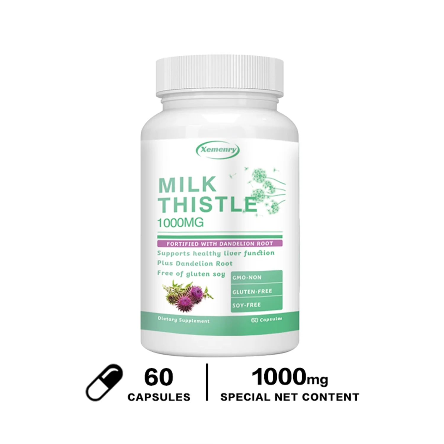 Xemenry Milk Thistle 1000mg - with Dandelion - Liver Cleanse, Detox and Repair Formula(30/60/120pcs)