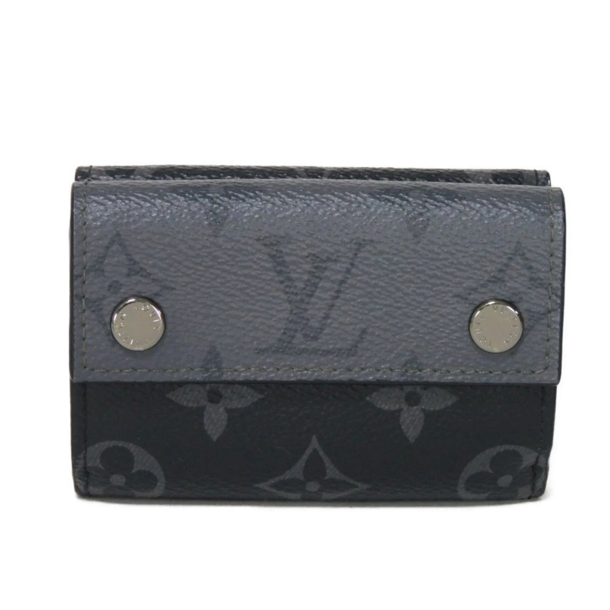 Pre-Owned LOUIS VUITTON Trifold Wallet Discovery Compact W Snap RFID Monogram Eclipse Reverse Noir M45417 Men's Billfold (Good)