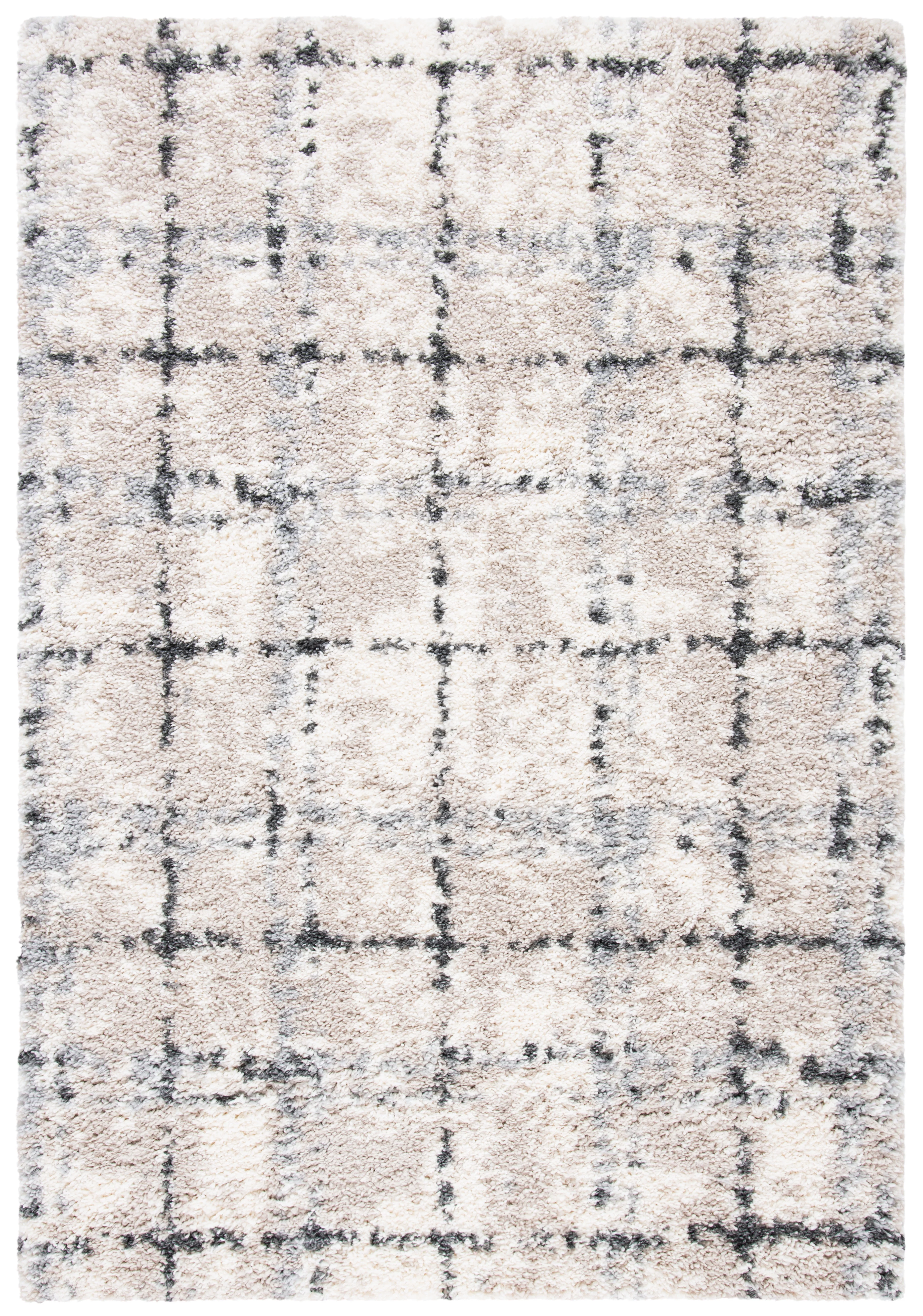 SAFAVIEH Fontana Shag Daria Geometric Plush Area Rug, Grey/Ivory, 9' x 12'