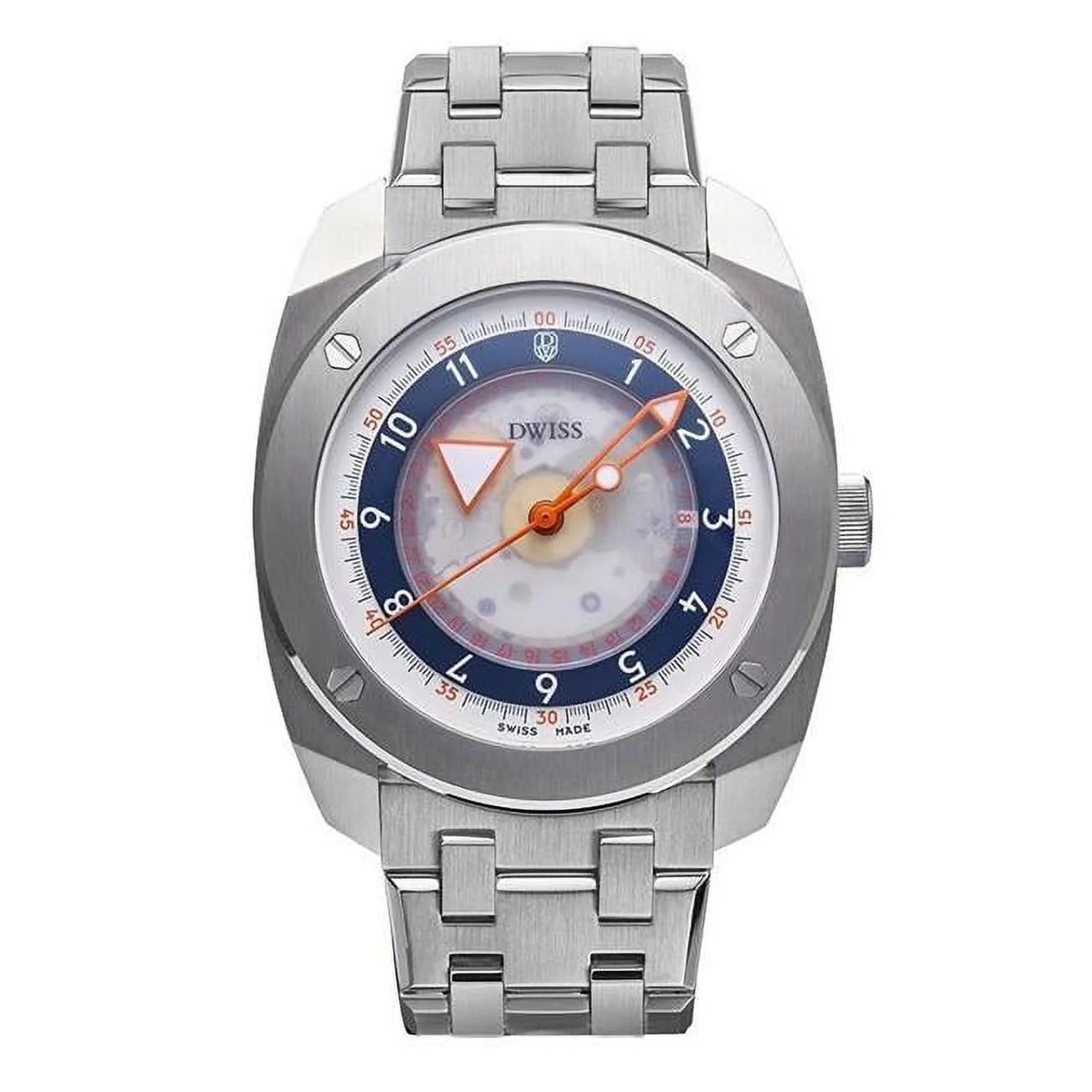 R2 Floating Hours Display Stainless Steel Blue & White Skeleton Dial Automatic 100M Mens Watch, Black - Adult